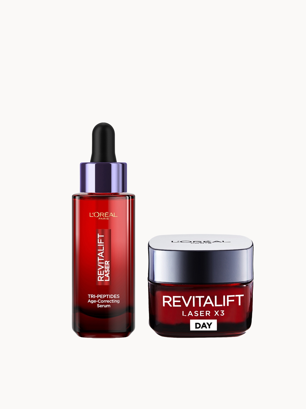 L'Oréal Paris Revitalift Laser Age-Correcting Routine Bundle with Tri-Peptides Serum 30ml & Day Moisturiser 50ml