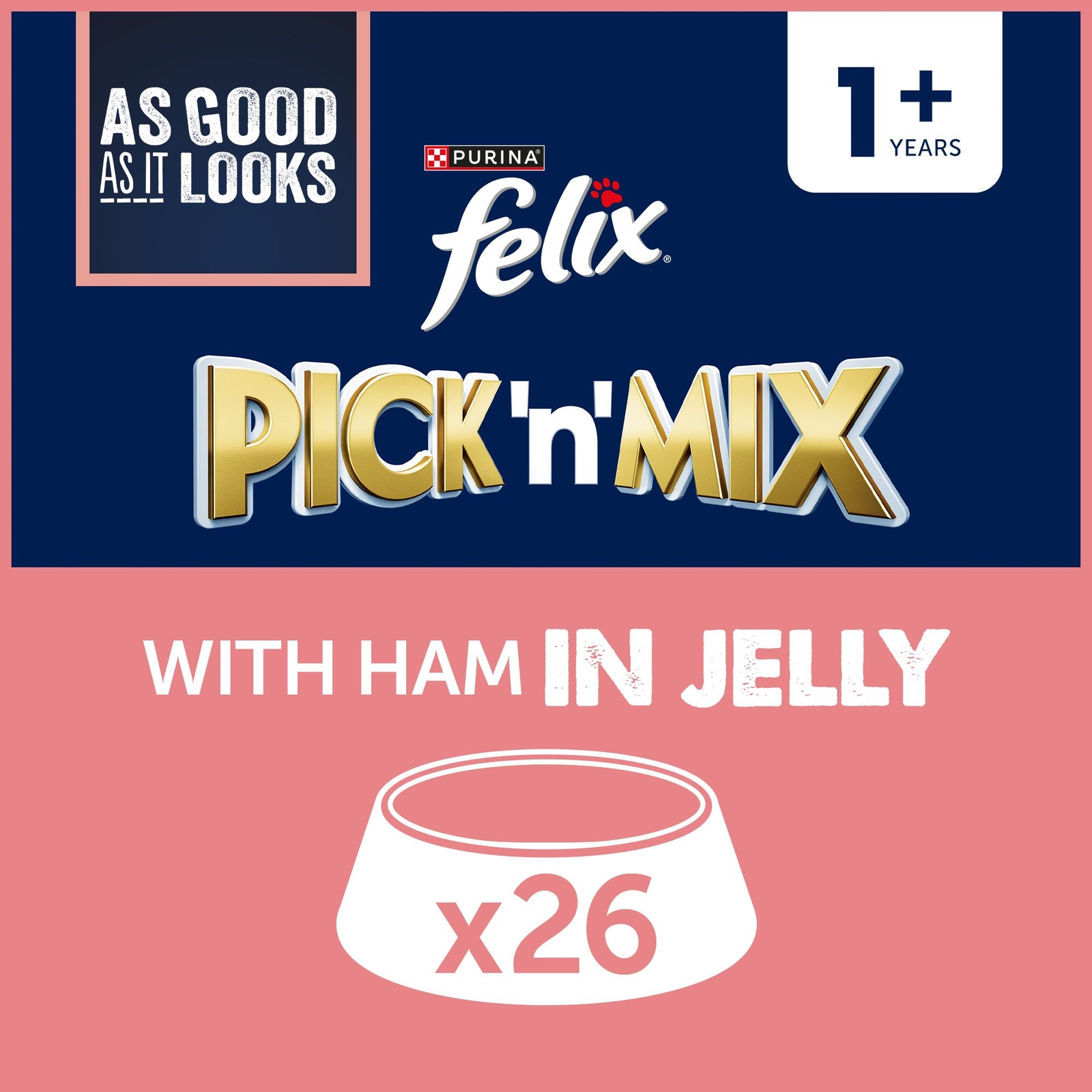 Felix As Good As It Looks Adult Wet Cat Food with Ham in Jelly 26x85g