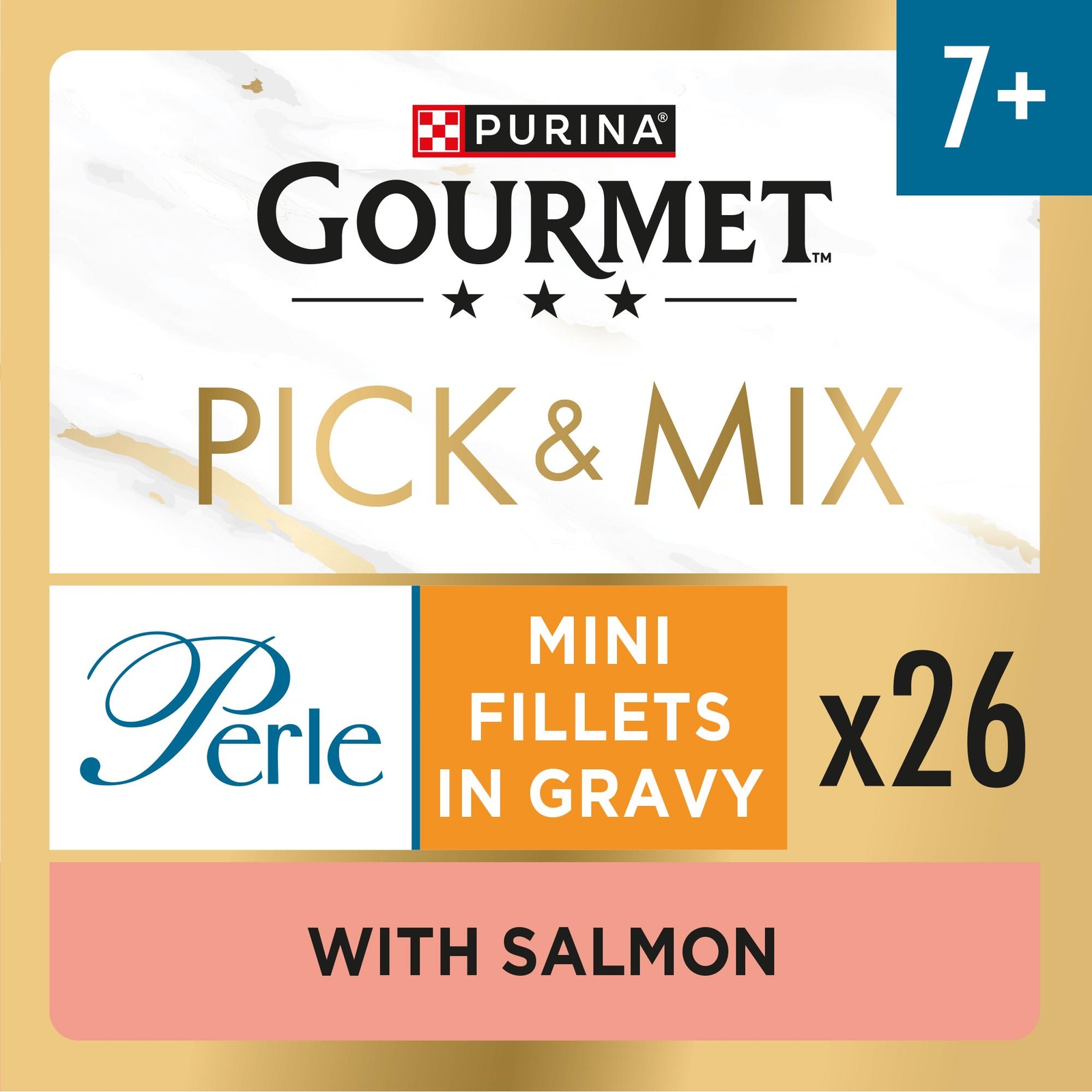GOURMET Perle Senior 7+ Mini Fillets in Gravy with Salmon Wet Cat Food 26x85g