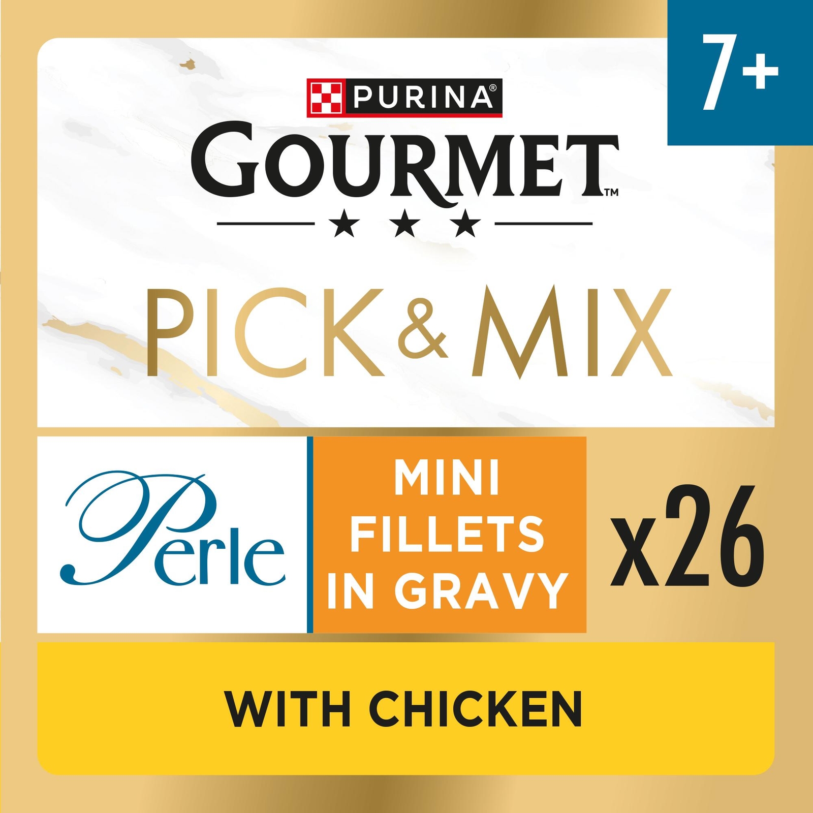 GOURMET Perle Senior 7+ Mini Fillets in Gravy with Chicken Wet Cat Food 26x85g