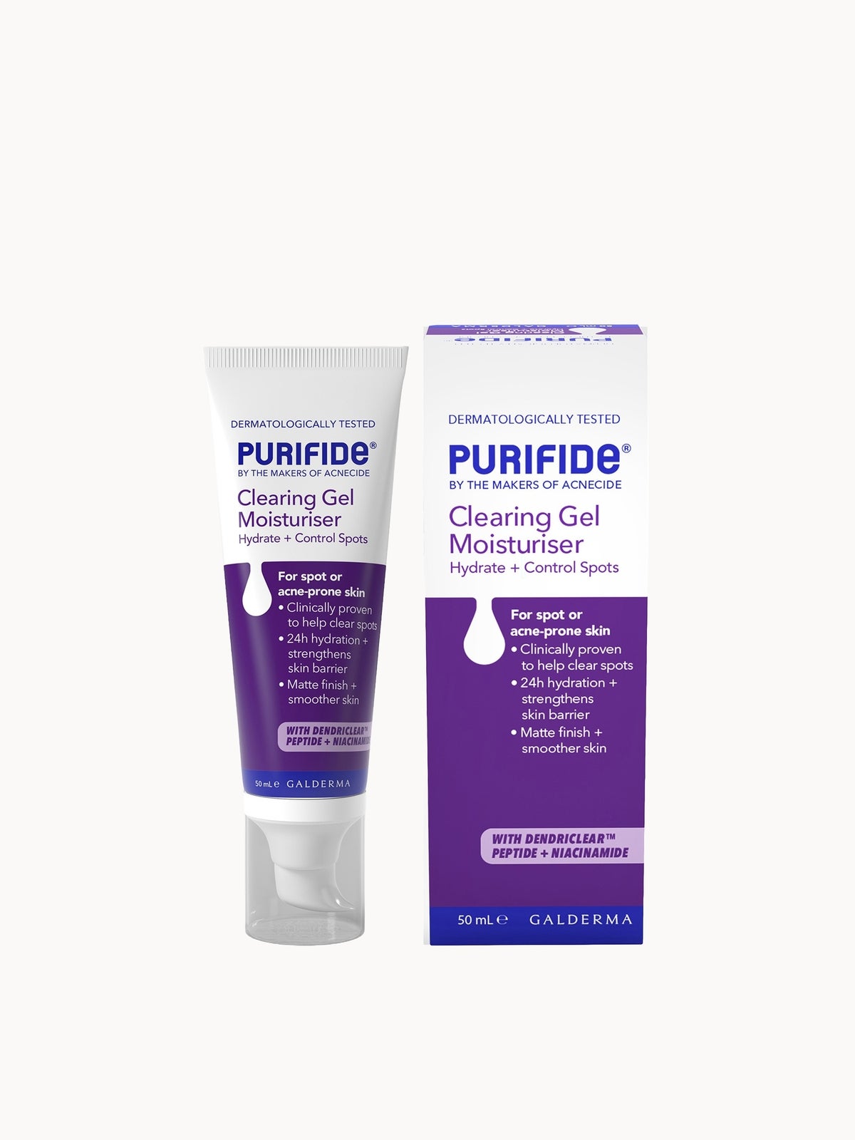 Purifide by Acnecide Spot Clearing Gel Face Moisturiser, Spot Treatment with Peptides and Niacinamide 50ml