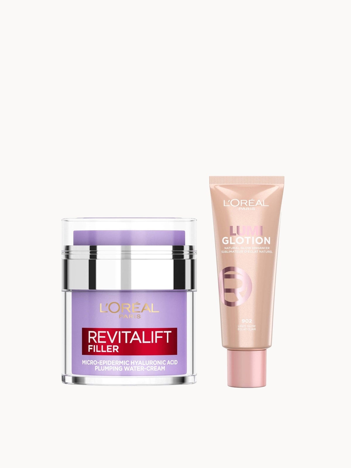 L'Oréal Paris Hyaluronic Filler Water Cream & Lumi Glotion Bundle (Various Shades) - 902 Light Glow