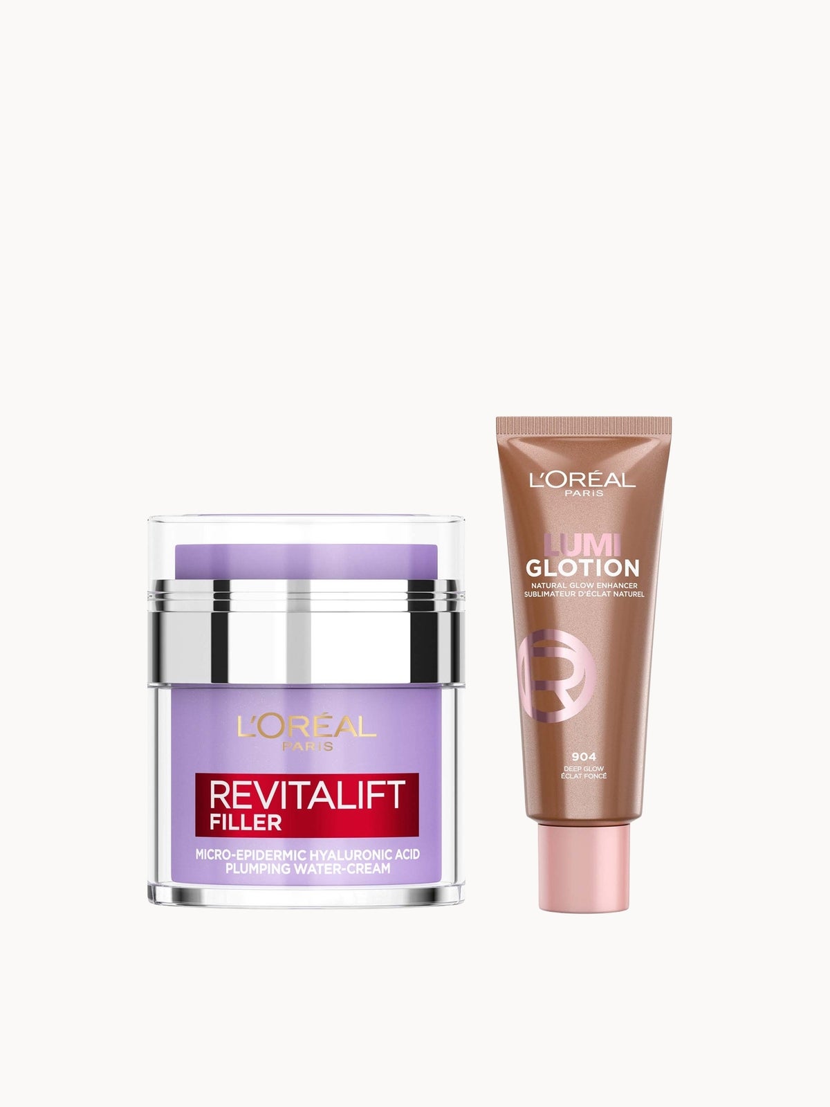 L'Oréal Paris Hyaluronic Filler Water Cream & Lumi Glotion Bundle (Various Shades) - 904 Deep Glow