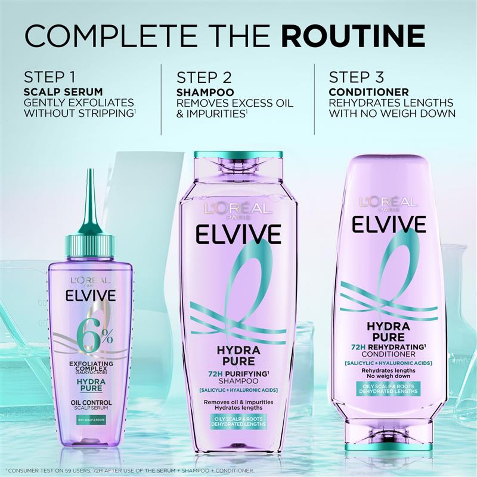 Thumbnail - L’Oréal Paris Elvive Hydra Pure 72H Purifying Shampoo with Hyaluronic & Salicylic Acids for Oily Scalp & Dehydrated Leng...