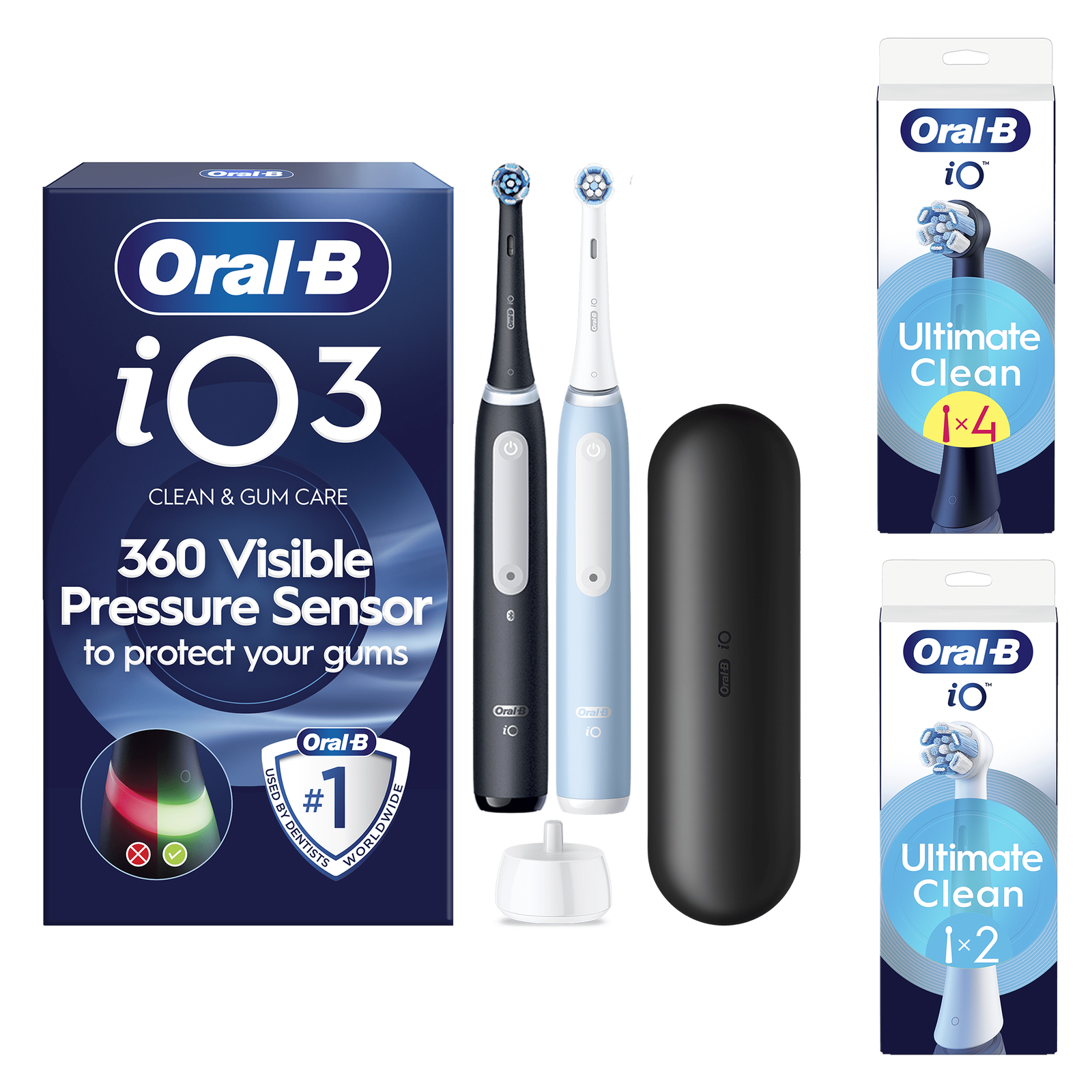 Oral-B iO 3 Black & Blue Electric Toothbrushes - Toothbrush +6 Toothbrush Heads
