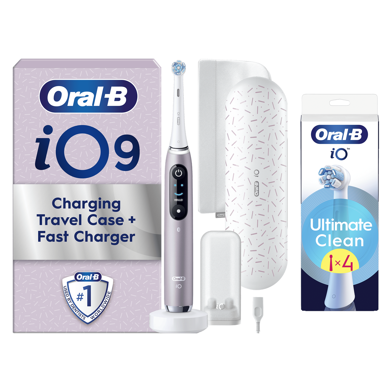 Oral-B iO 9 Special Edition Rose Quartz Electric Toothbrush - Toothbrush + 4 Toothbrush Heads: retailer-supplied image