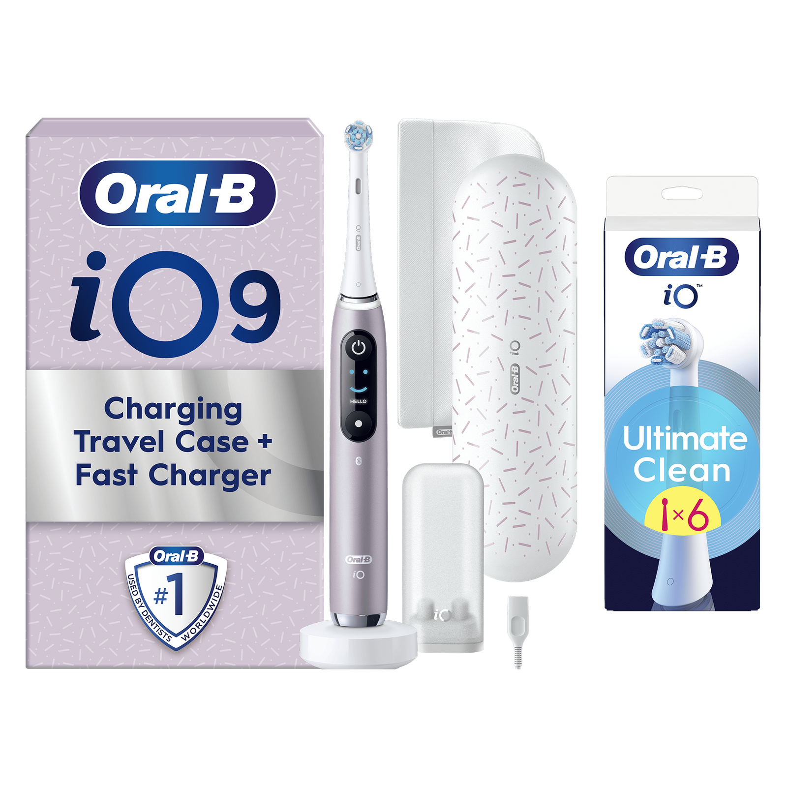 Oral-B iO 9 Special Edition Rose Quartz Electric Toothbrush - Toothbrush + 6 Toothbrush Heads: retailer-supplied image