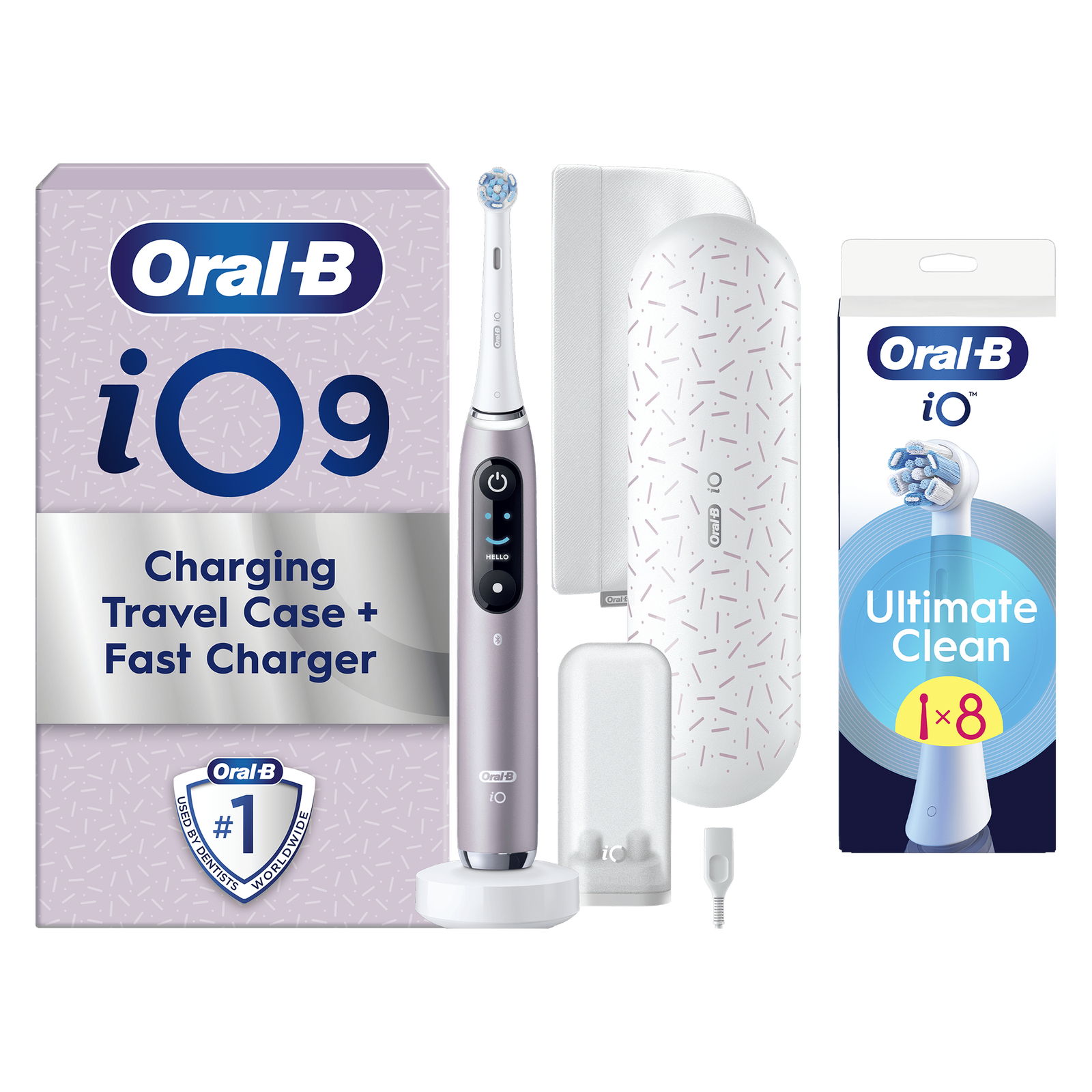 Oral-B iO 9 Special Edition Rose Quartz Electric Toothbrush - Toothbrush + 8 Toothbrush Heads: retailer-supplied image