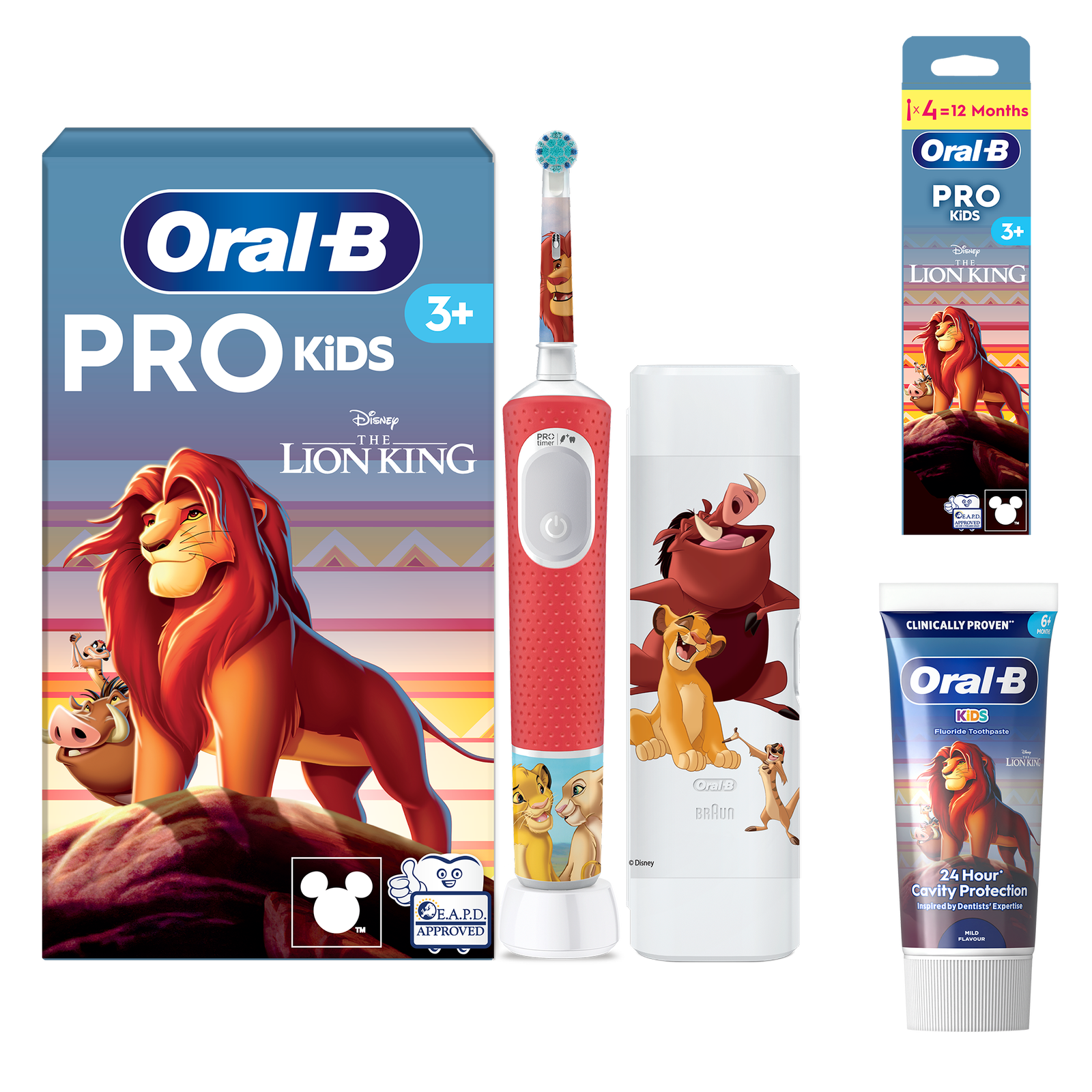 Oral-B Vitality Pro Kids Lion King Electric Toothbrush with Travel Case - With Toothpaste - Toothbrush + 4 Toothbrush…: retailer-supplied image