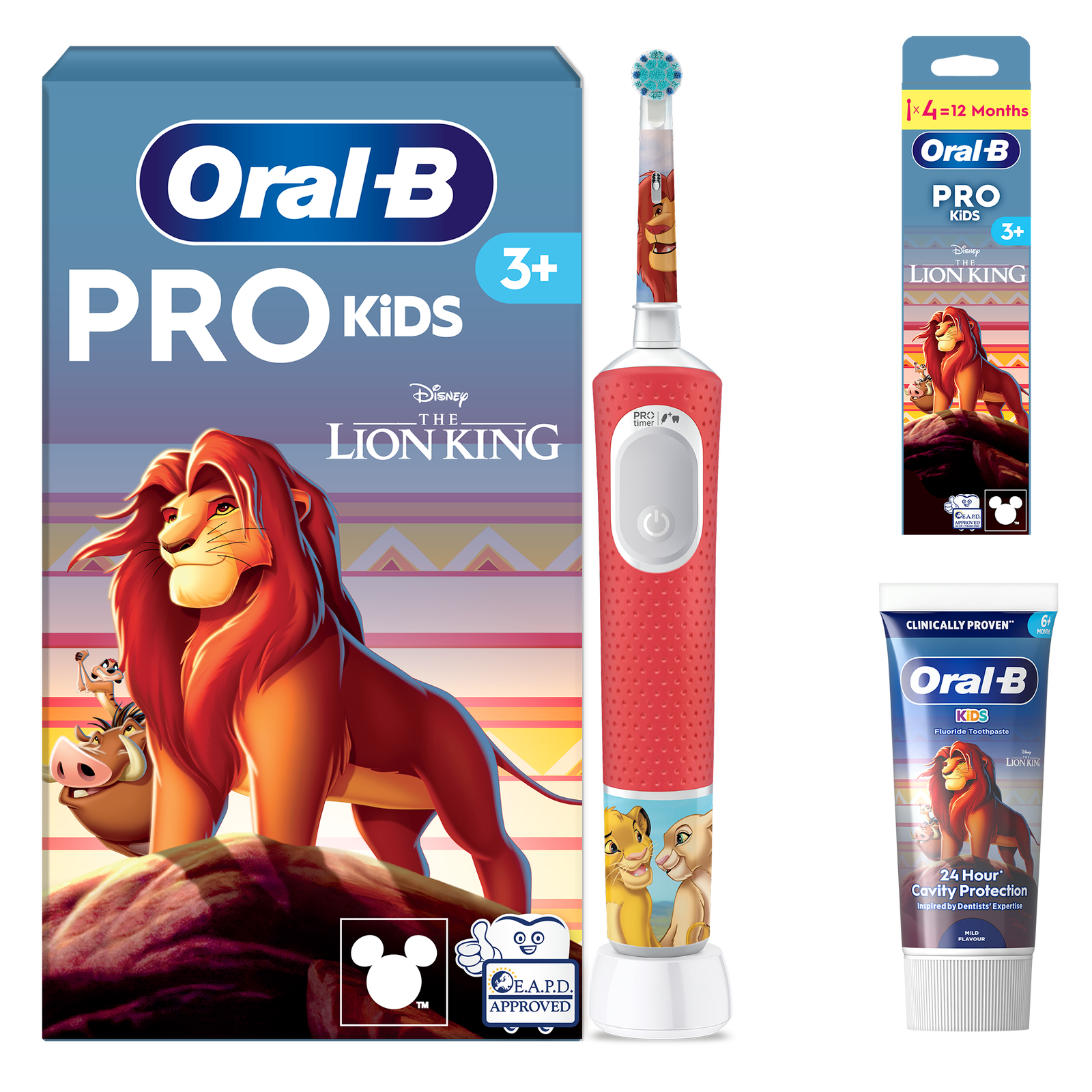 Oral-B Vitality Pro Kids Lion King Electric Toothbrush - With Toothpaste - Toothbrush + 4 Toothbrush Heads