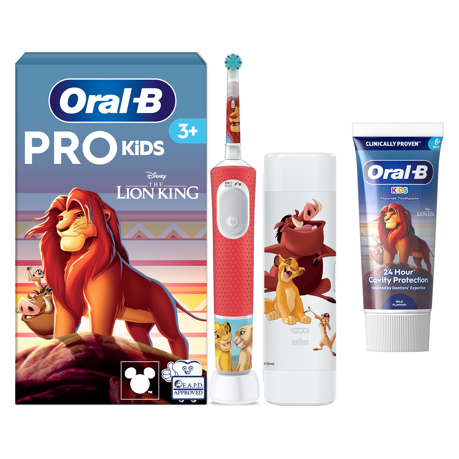 Oral-B Vitality Pro Kids Lion King Electric Toothbrush with Travel Case - With Toothpaste - Toothbrush