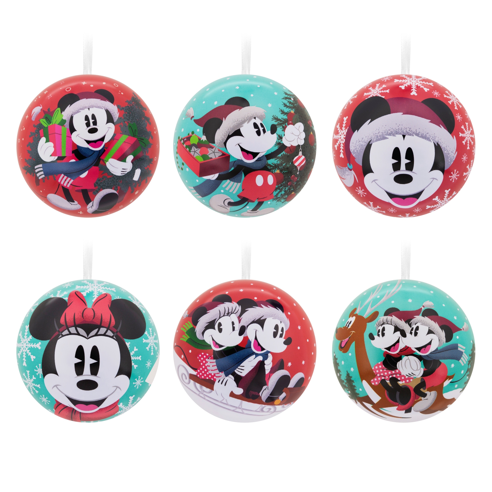 Hallmark Disney Mickey & Minnie Mouse Tin Ball Christmas Ornaments, Pack of 12