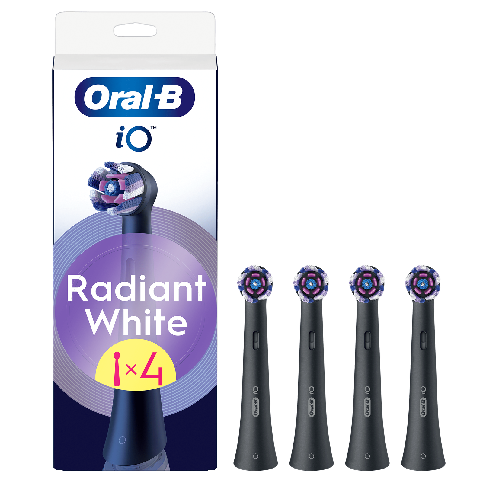 Oral-B iO Radiant White Toothbrush Heads Black 4 Pack: retailer-supplied image