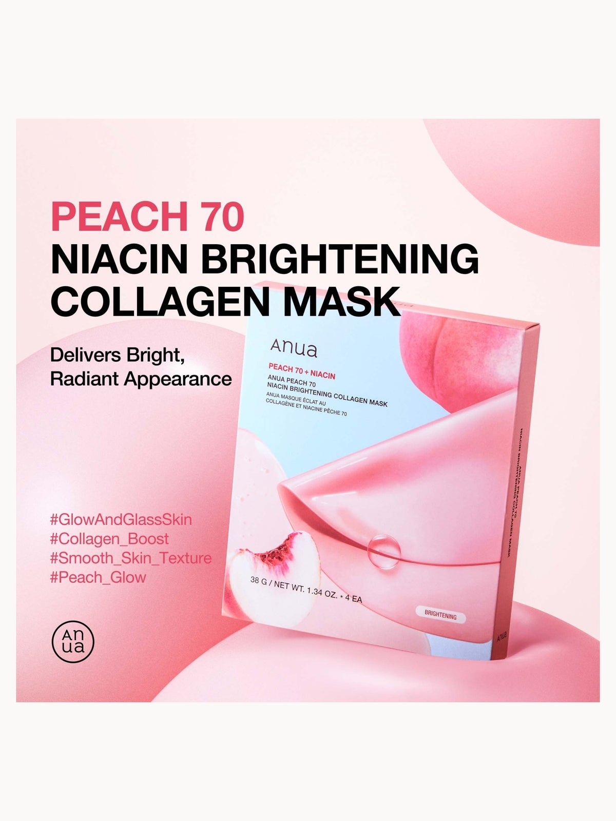 Anua Peach 70 Niacin Brightening Collagen Mask (4 Sheets) 38g 2