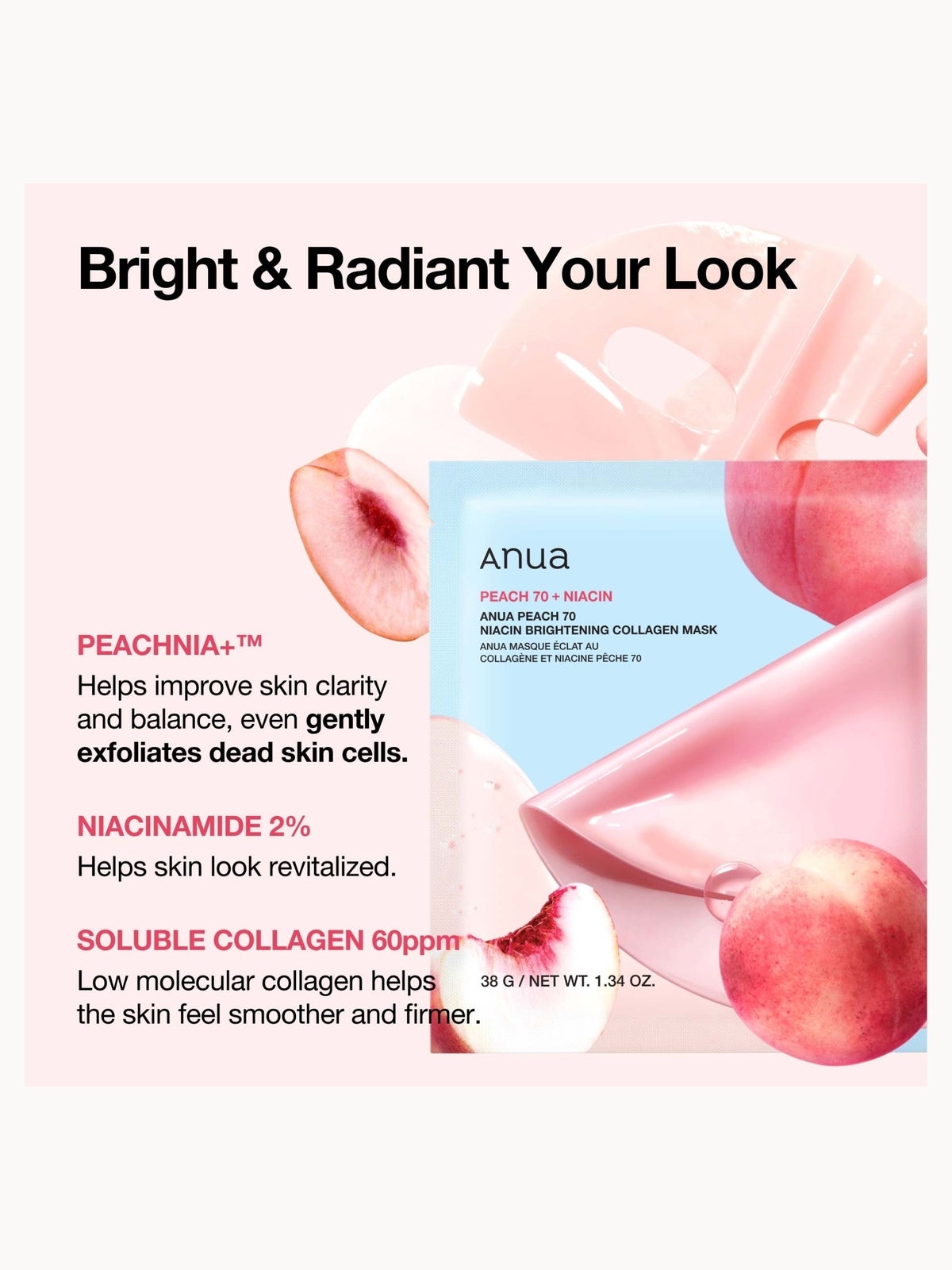Anua Peach 70 Niacin Brightening Collagen Mask (4 Sheets) 38g 3