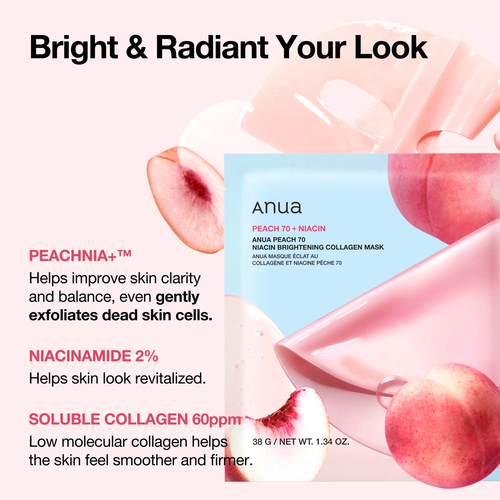 Thumbnail - Anua Peach 70 Niacin Brightening Collagen Mask (4 Sheets) 38g
