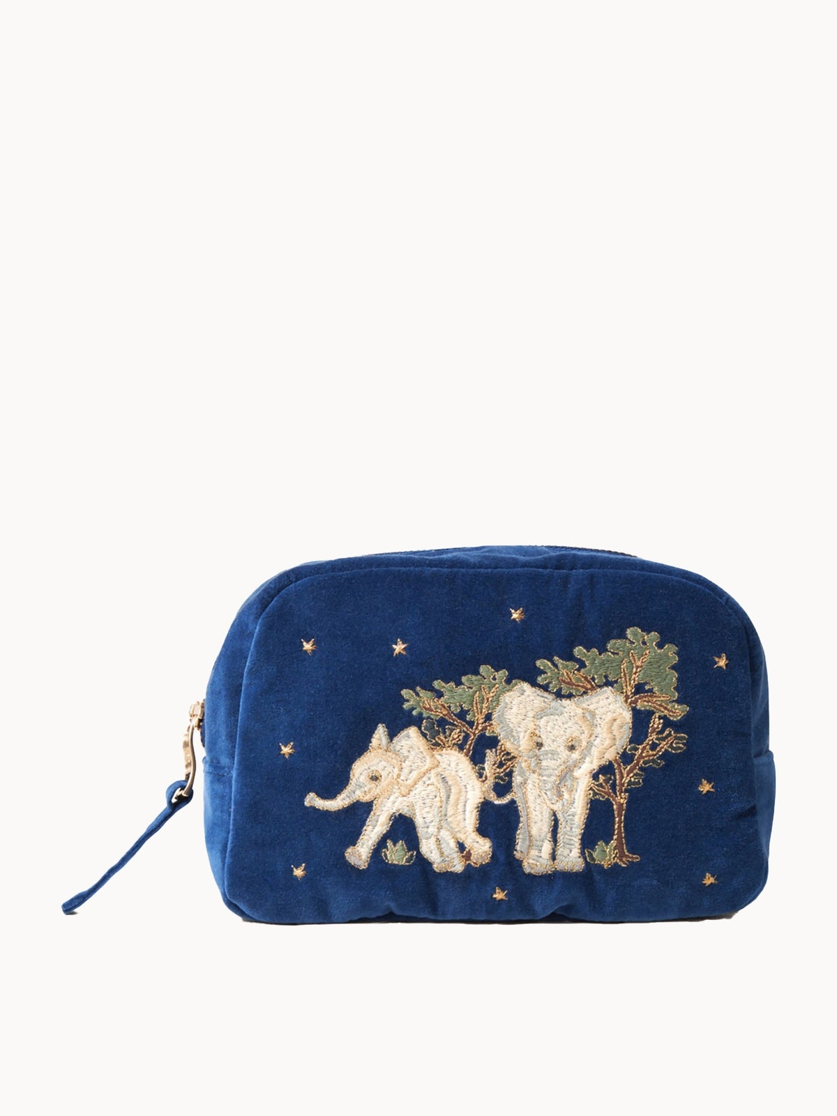 Elizabeth Scarlett Baby Elephant Conservation Navy Velvet Makeup Bag