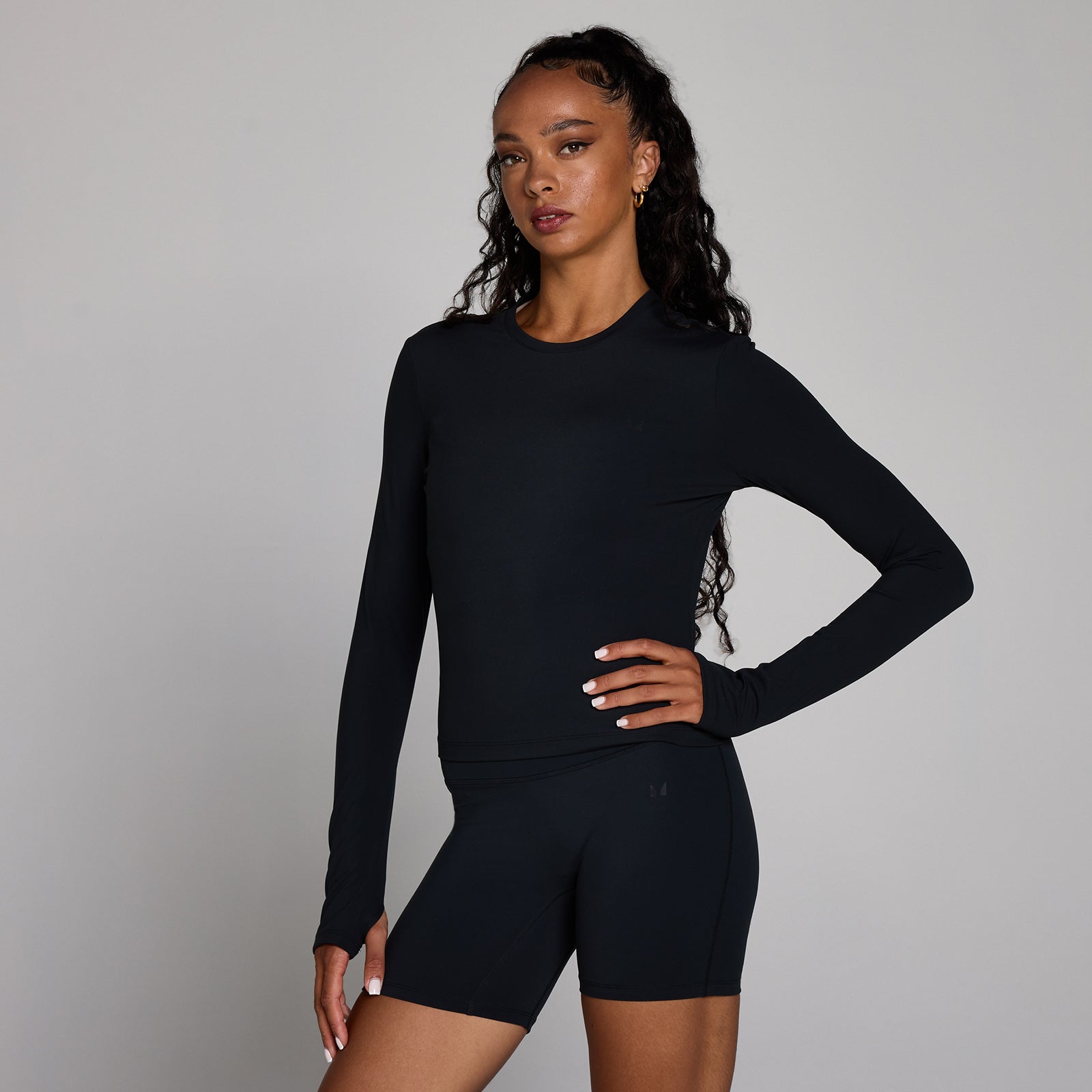 MP Women's Tempo Long Sleeve Top With Thumbholes - Black - Black - XS