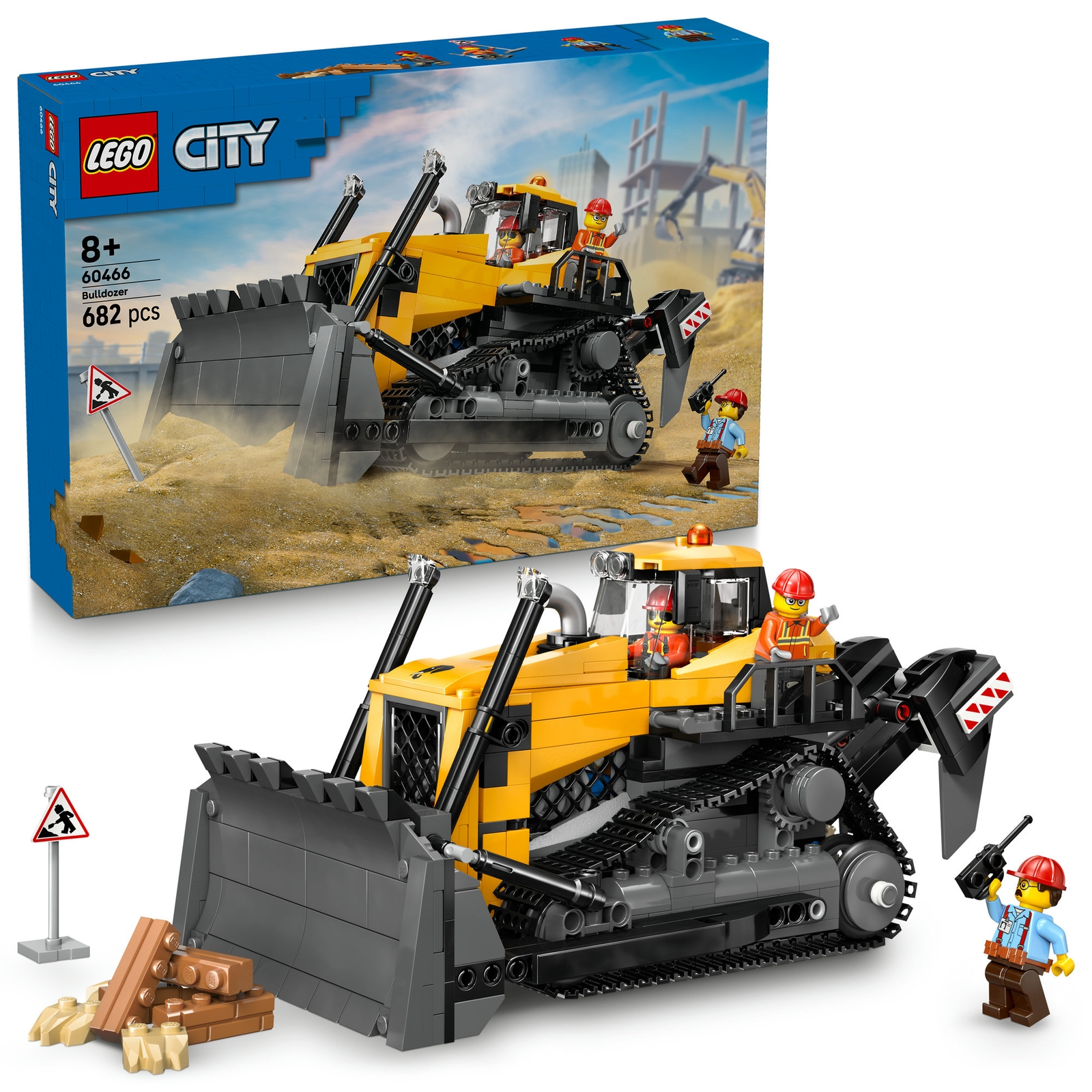 Image of LEGO City Yellow Bulldozer Construction Vehicle Toy 60466