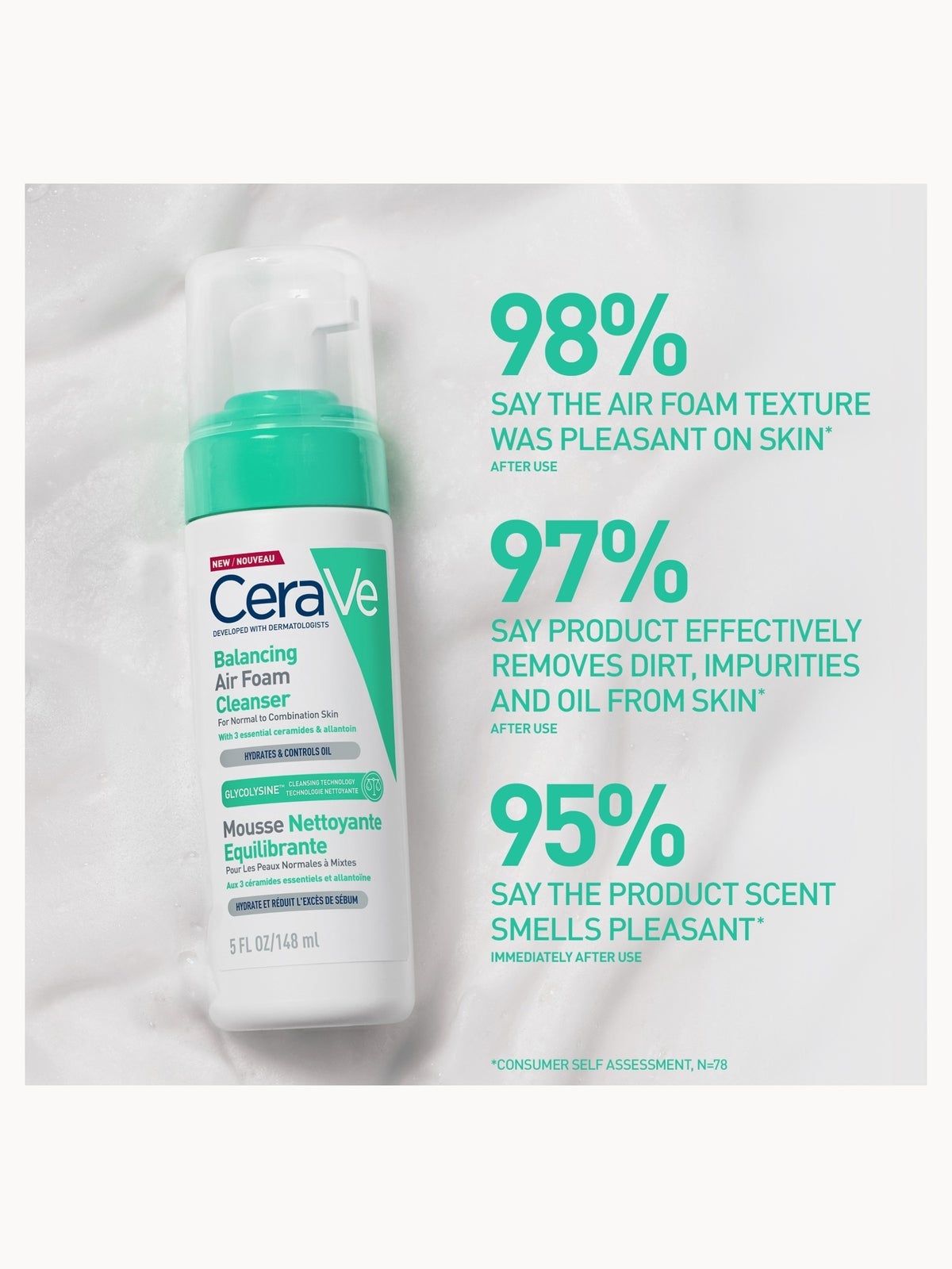CeraVe Balancing Air Foam Foaming Facial Cleanser 150ml 2