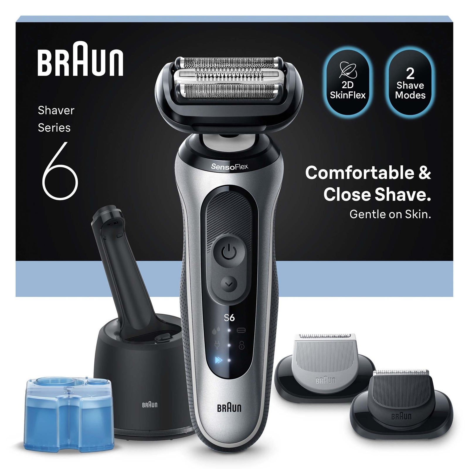 Braun Series 6 Elektrorasierer SmartCare Center +2 Aufsätze 62-S7650cc Silber