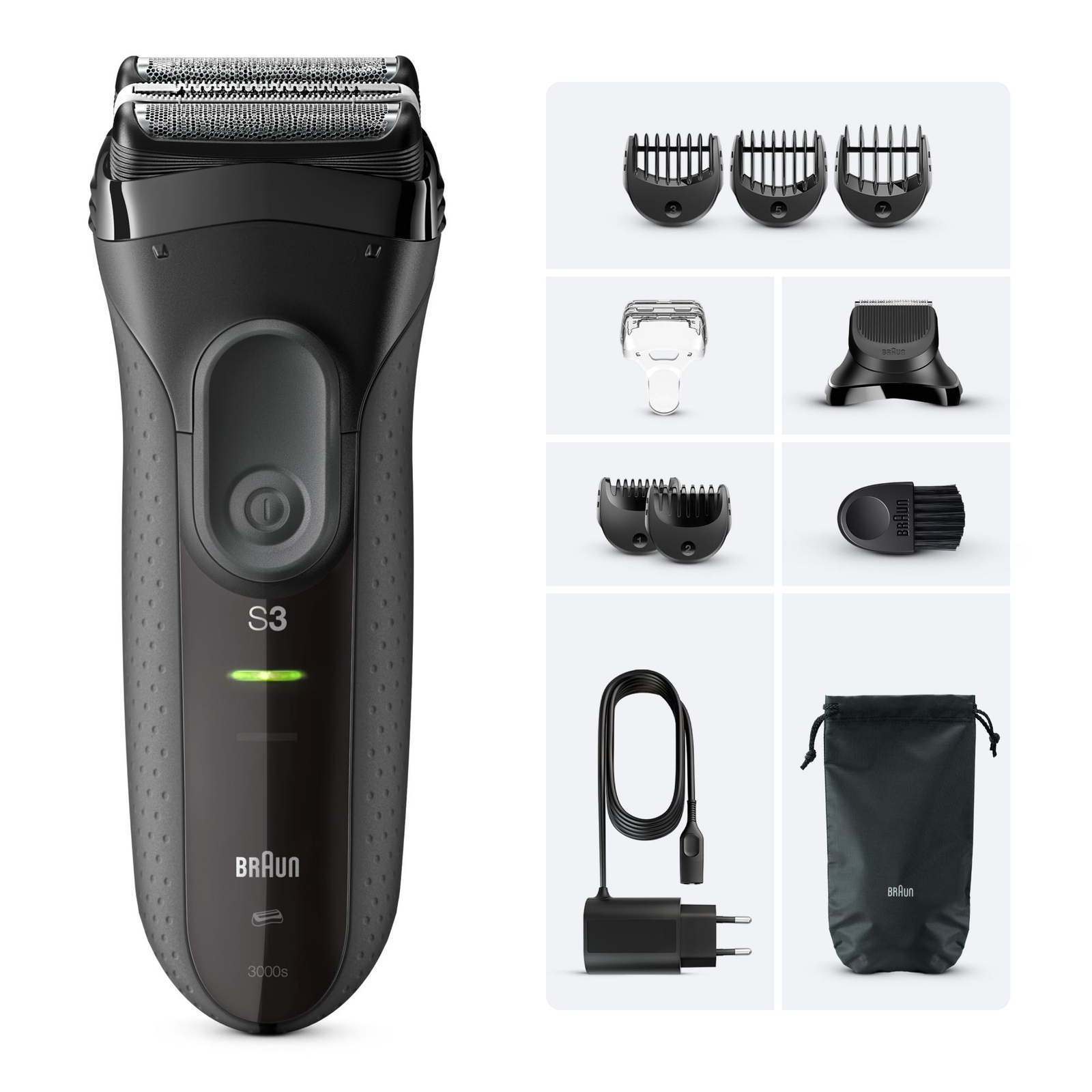Men's Black Braun Series 3 Proskin 3000Bt Electric Shaver