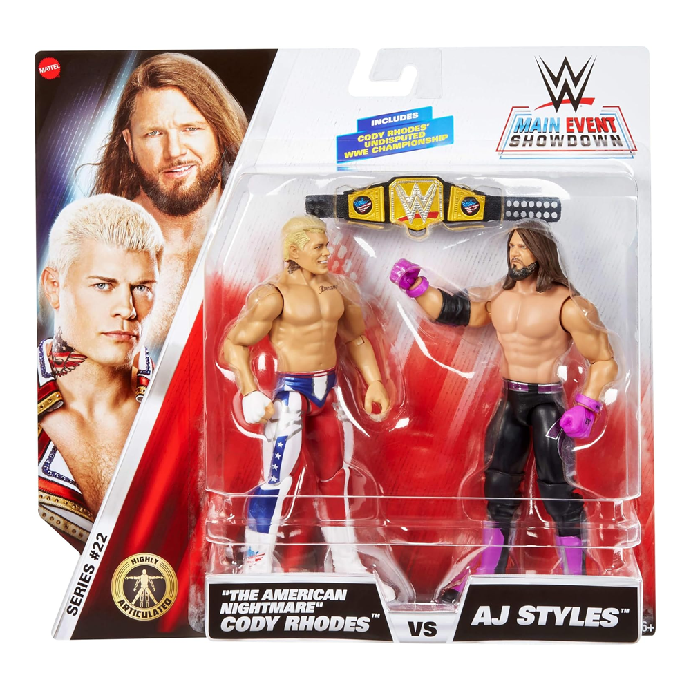 WWE Main Event Showdown 2-Pack Series 22 Cody Rhodes & AJ Styles Action Figures (6 )