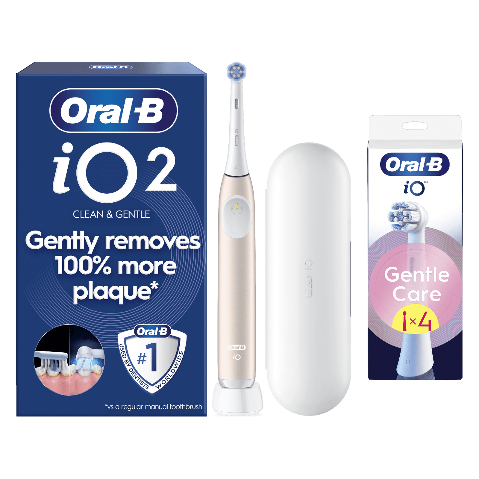 Oral-B iO2 Electric Toothbrush with Travel Case - Without Toothpaste - Toothbrush + 4 Toothbrush Heads (Gentle Care)