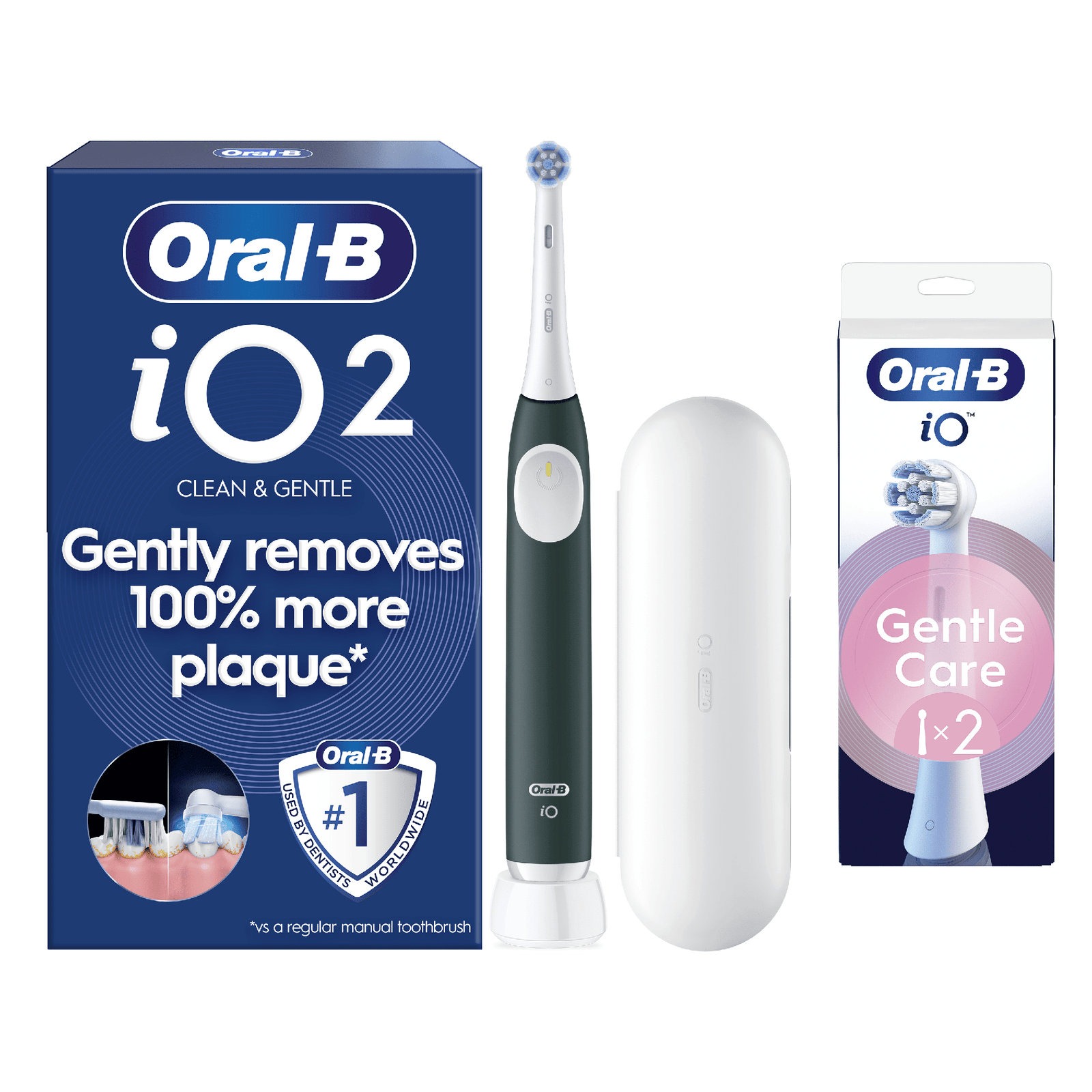 Oral-B iO2 Electric Toothbrush with Travel Case - Without Toothpaste - Toothbrush + 2 Toothbrush Heads (Gentle Care): retailer-supplied image