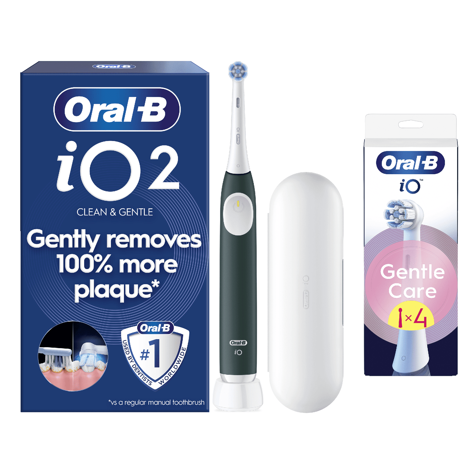 Oral-B iO2 Electric Toothbrush with Travel Case - Without Toothpaste - Toothbrush + 4 Toothbrush Heads (Gentle Care)