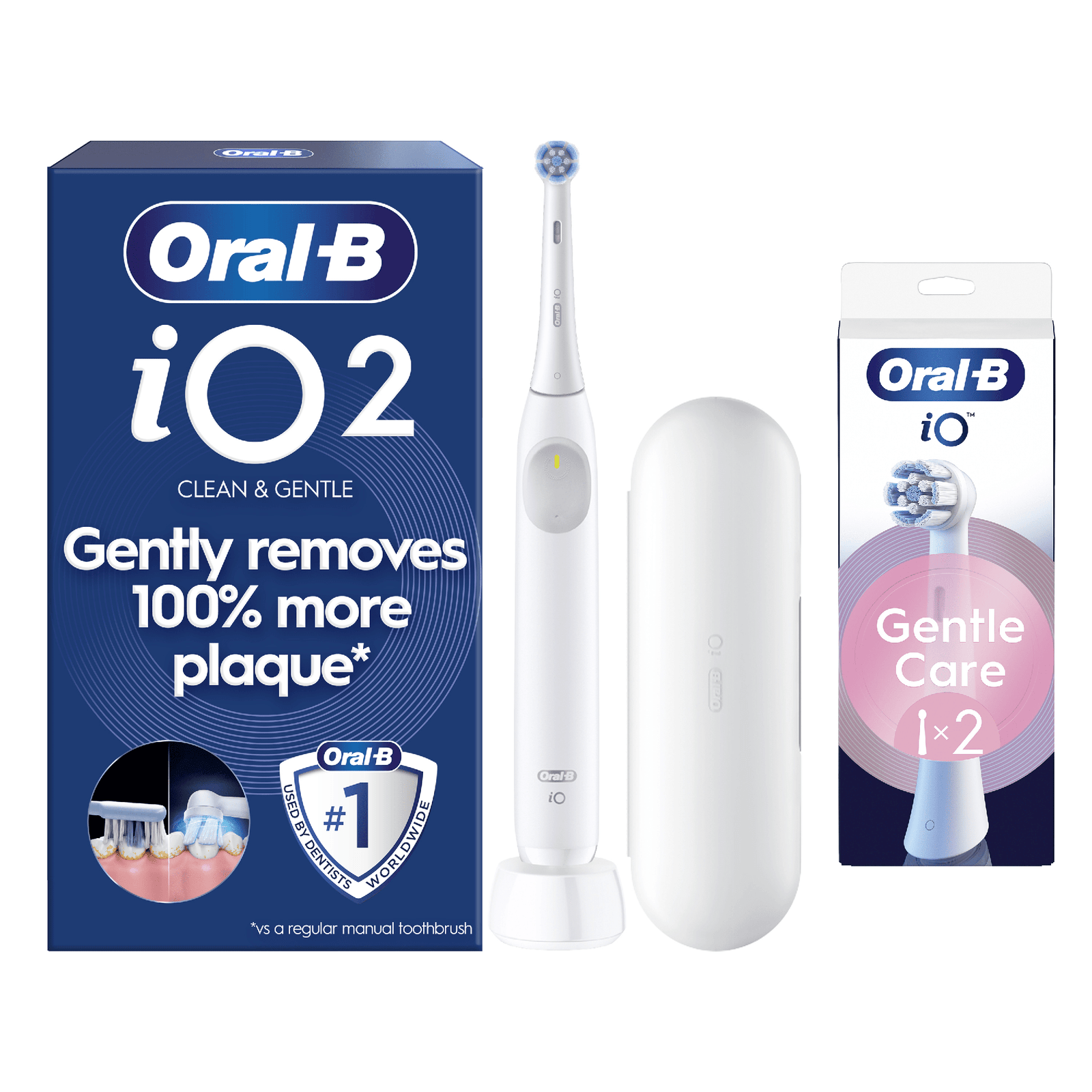 Oral-B iO2 Electric Toothbrush with Travel Case - Without Toothpaste - Toothbrush + 2 Toothbrush Heads (Gentle Care)