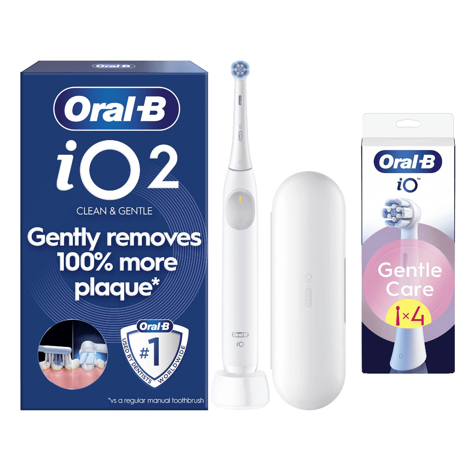 Oral-B iO2 Electric Toothbrush with Travel Case - Without Toothpaste - Toothbrush + 4 Toothbrush Heads (Gentle Care)