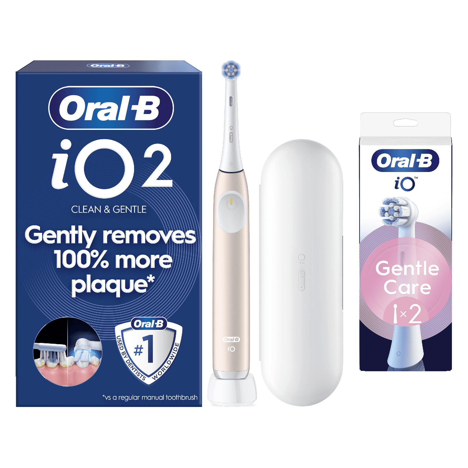 Oral-B iO2 Electric Toothbrush with Travel Case - Without Toothpaste - Toothbrush + 2 Toothbrush Heads (Gentle Care): retailer-supplied image
