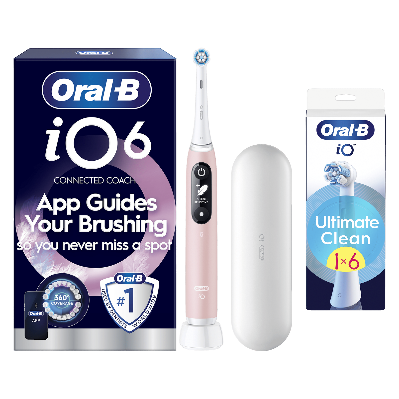 Oral-B iO 6 Pink Electric Toothbrush Designed By Braun - Toothbrush + 6 Toothbrush Heads
