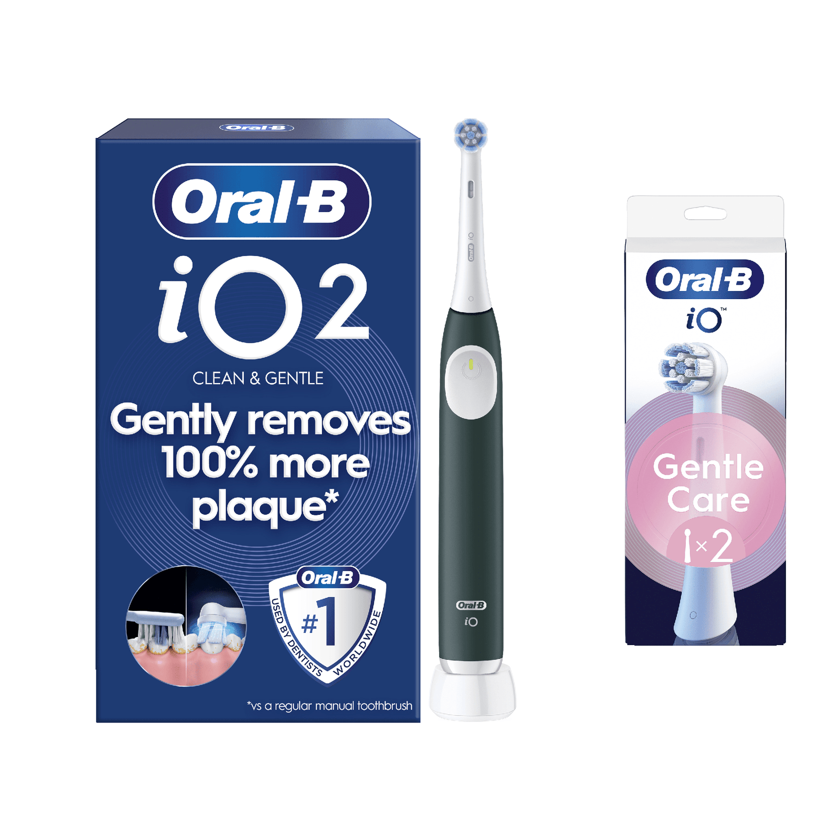 Oral-B iO2 Electric Toothbrush - Without Toothpaste - Toothbrush + 2 Toothbrush Heads (Gentle Care)