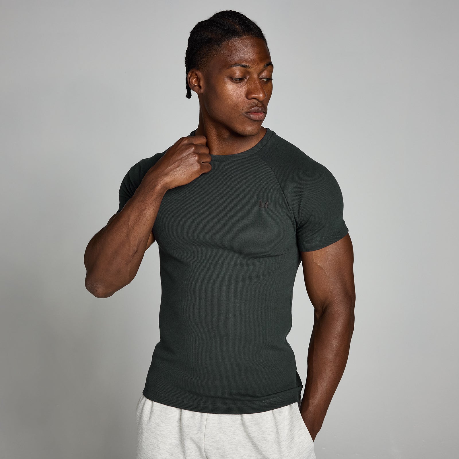 MP Herren Origin geripptes T-Shirt in Muskelpassform – Verwaschenes Schwarz - S — Bild 2