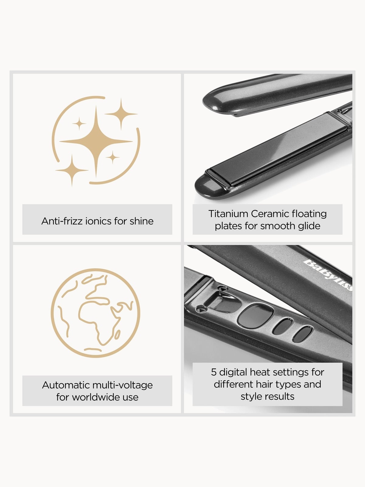 BaByliss Titanium Shine Digital Ionic Hair Straightener with Smooth Glide Plates for Frizz-Free, Silky Hair, photo 2
