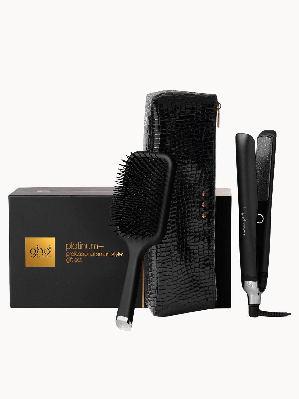 ghd Platinum+ Styler gift set with paddle brush and styler bag