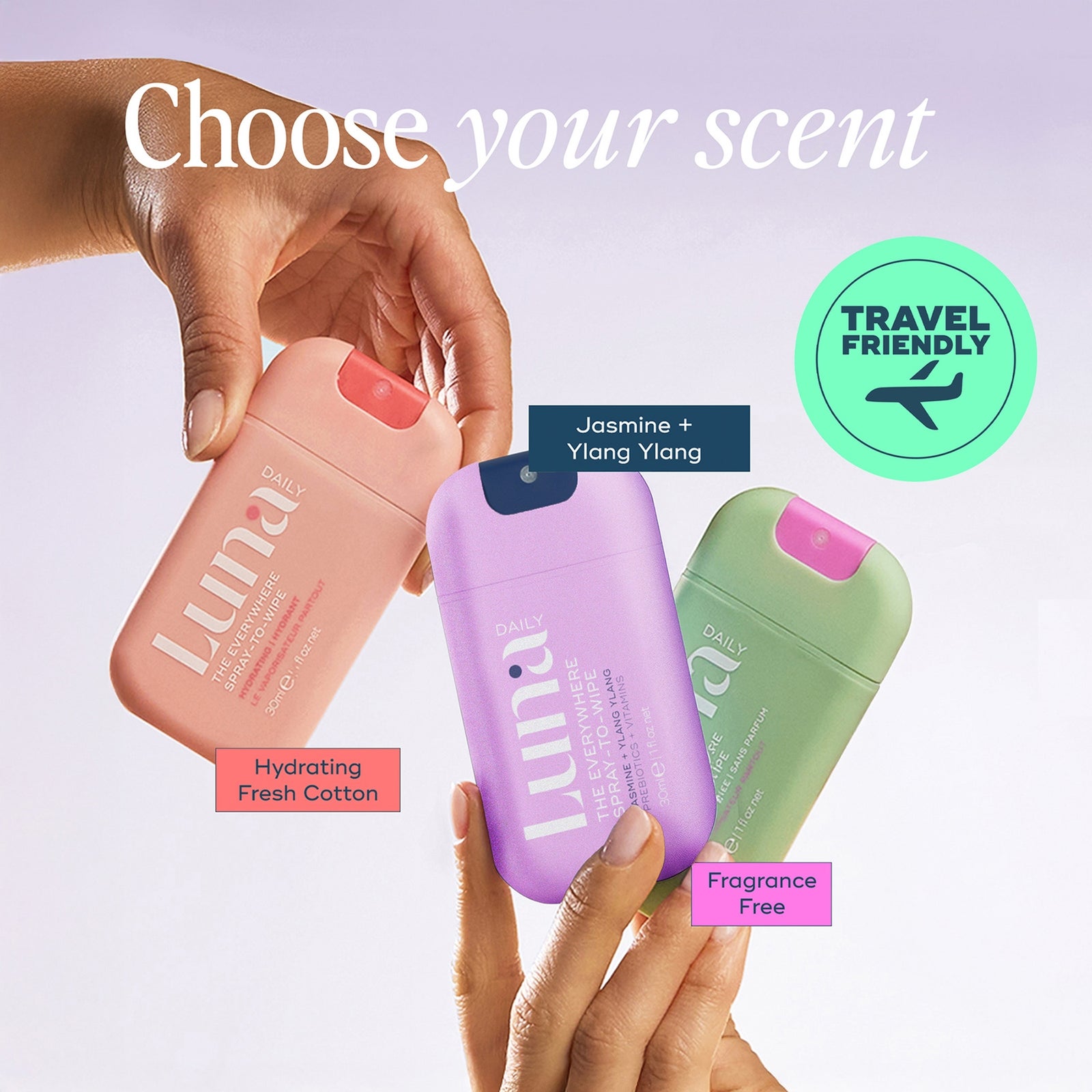 Luna Daily The Everywhere Spray-To-Wipe Cleansing Body Spray Travel Kit 3