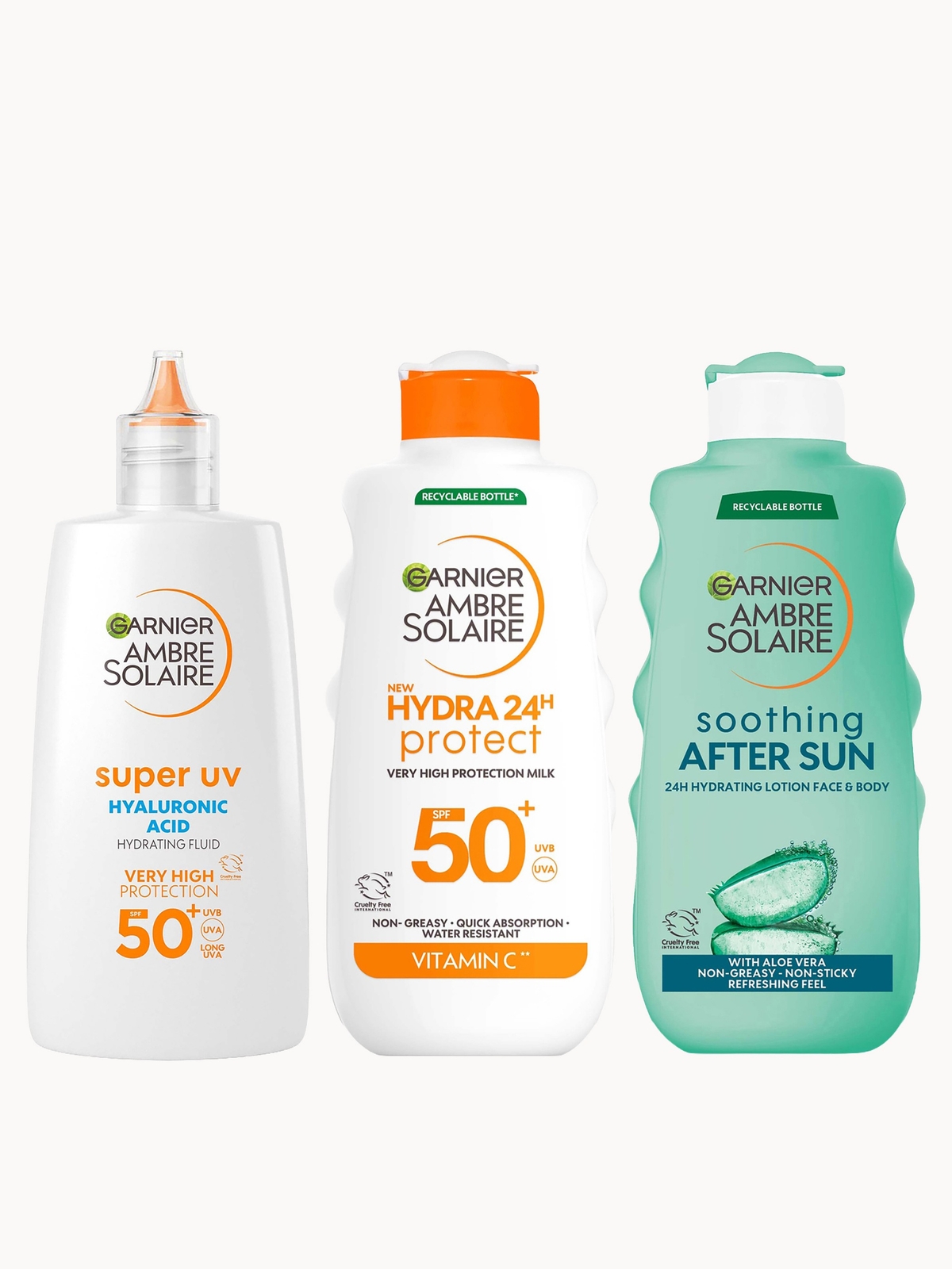Garnier Ambre Solaire SPF50+ Suncream Face, Body & Aftersun Bundle