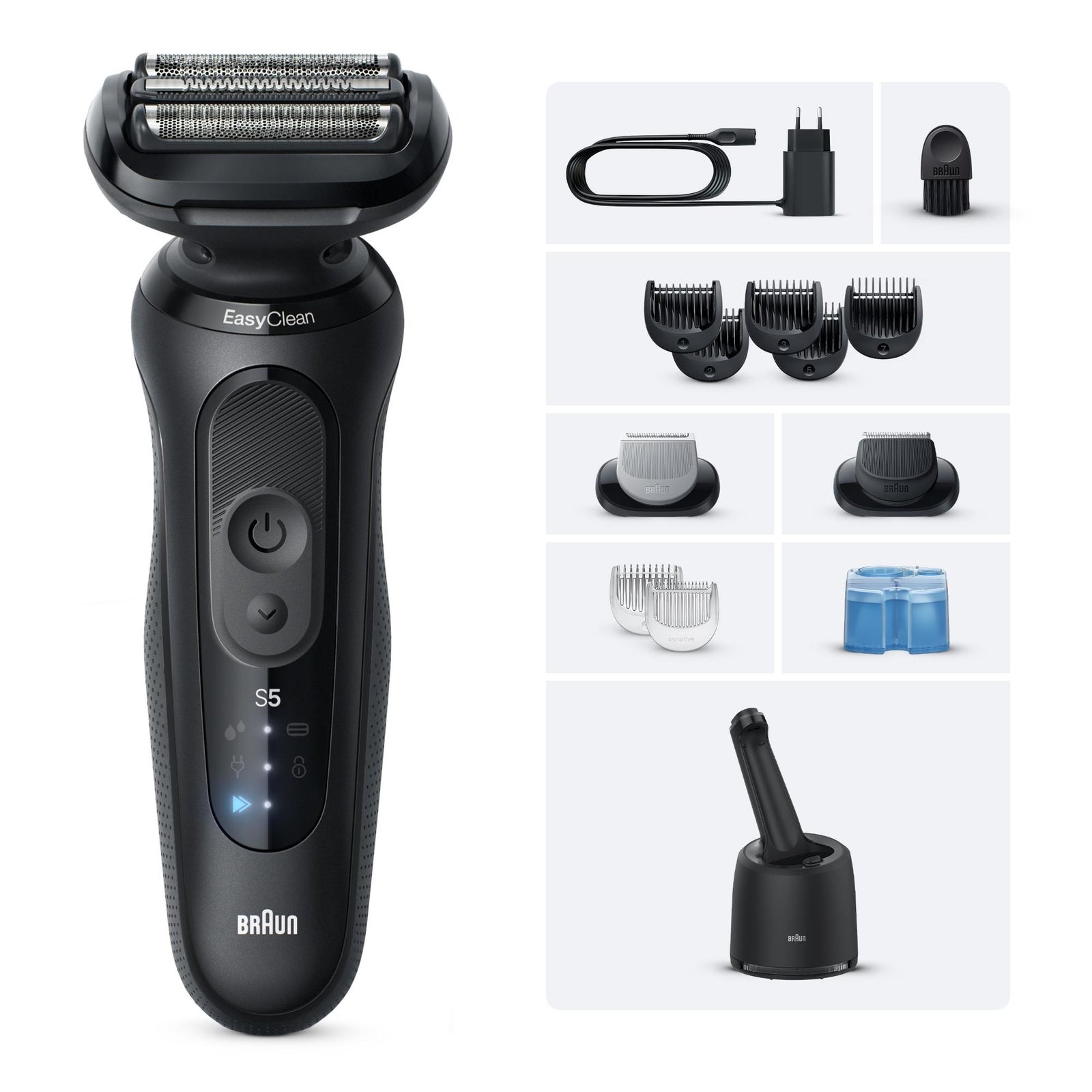 Braun Series 5 Elektrorasierer Bis zu 50 min SmartCare Center +2 Aufsätze 52-N7650cc Schwarz: retailer-supplied image