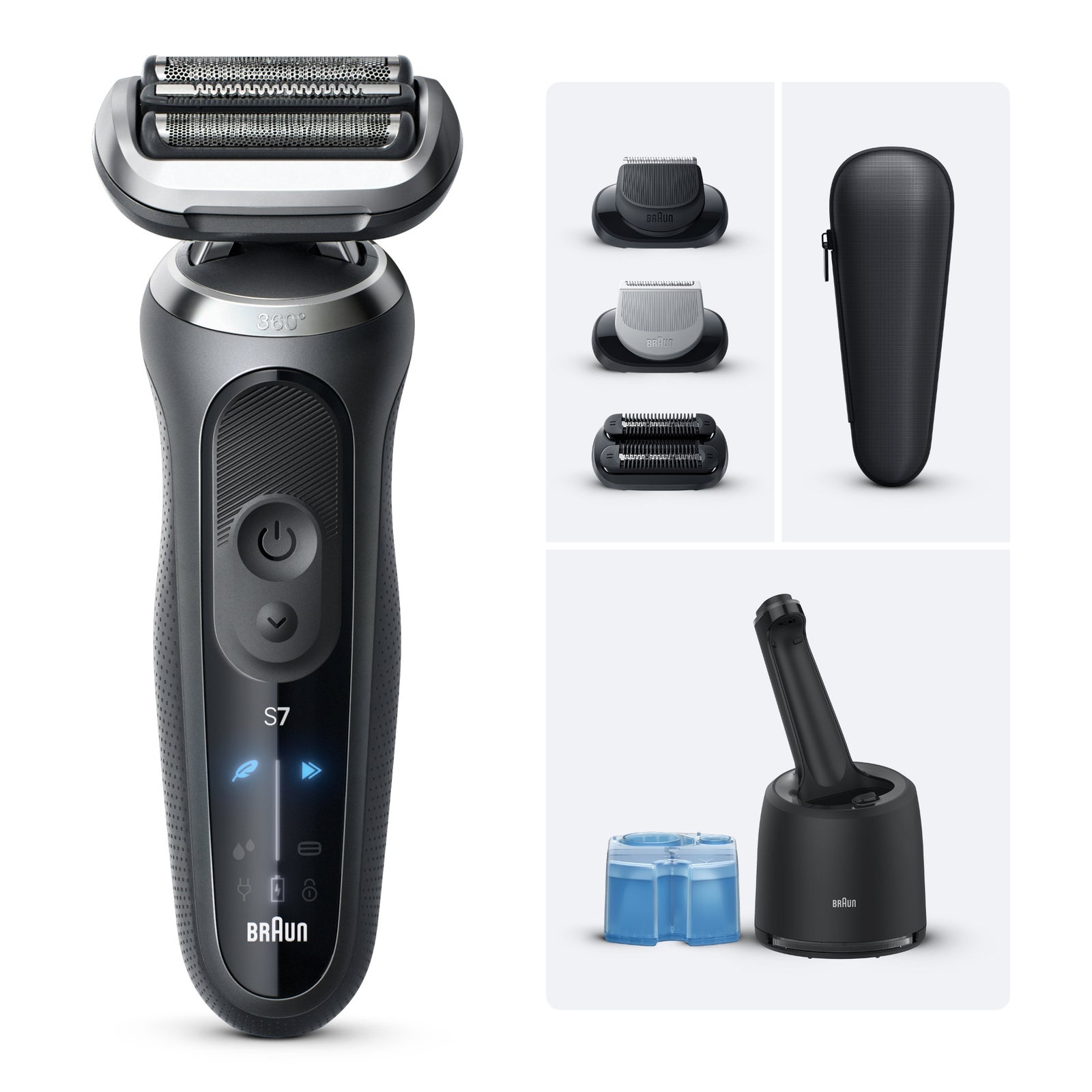 Braun Series 7 Elektrorasierer SmartCare Center +3 Aufsätze 72-G7865cc Grau: retailer-supplied image