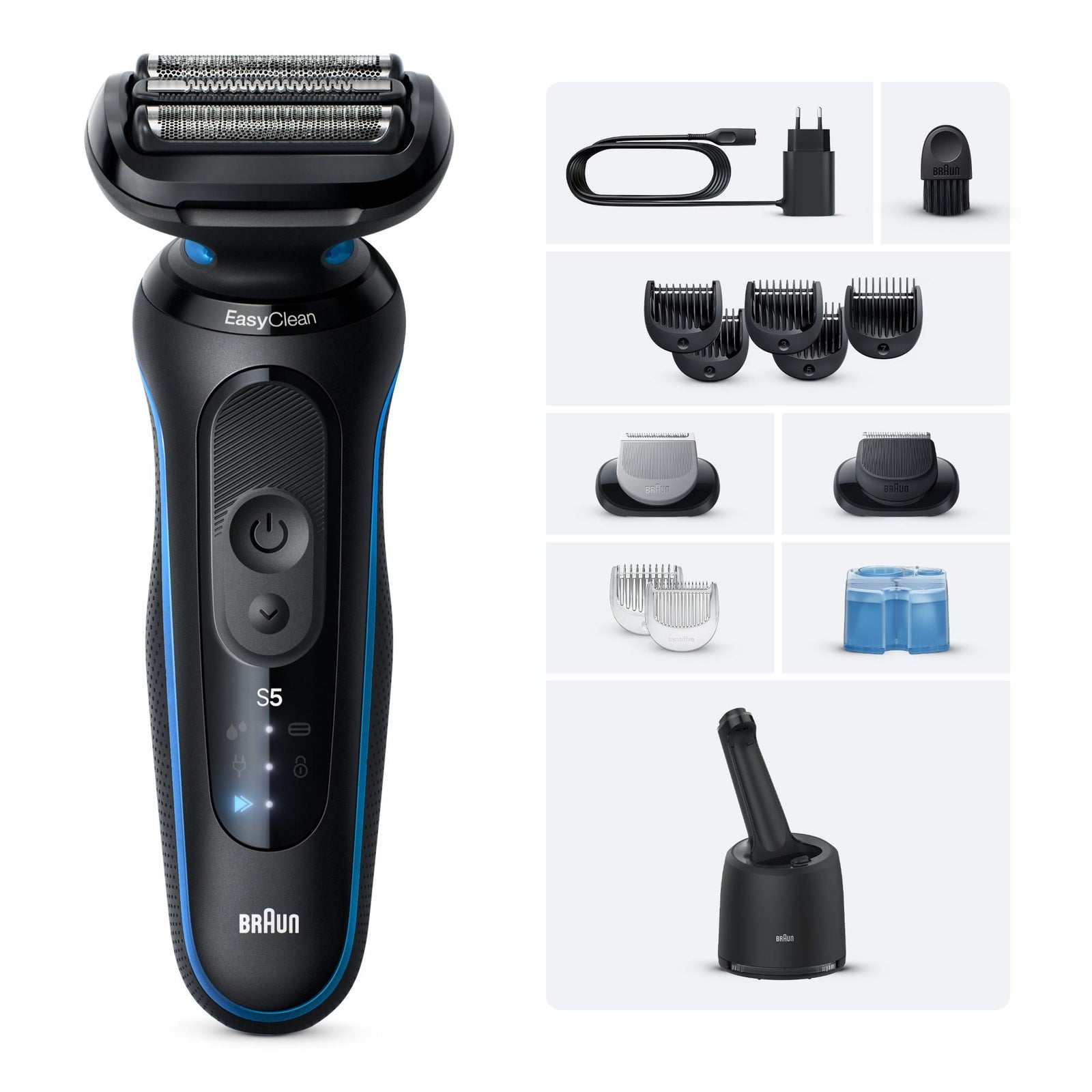 Braun Series 5 Elektrorasierer Bis zu 50 Min SmartCare Center +2 Aufsätze 52-B7650cc Blau: retailer-supplied image