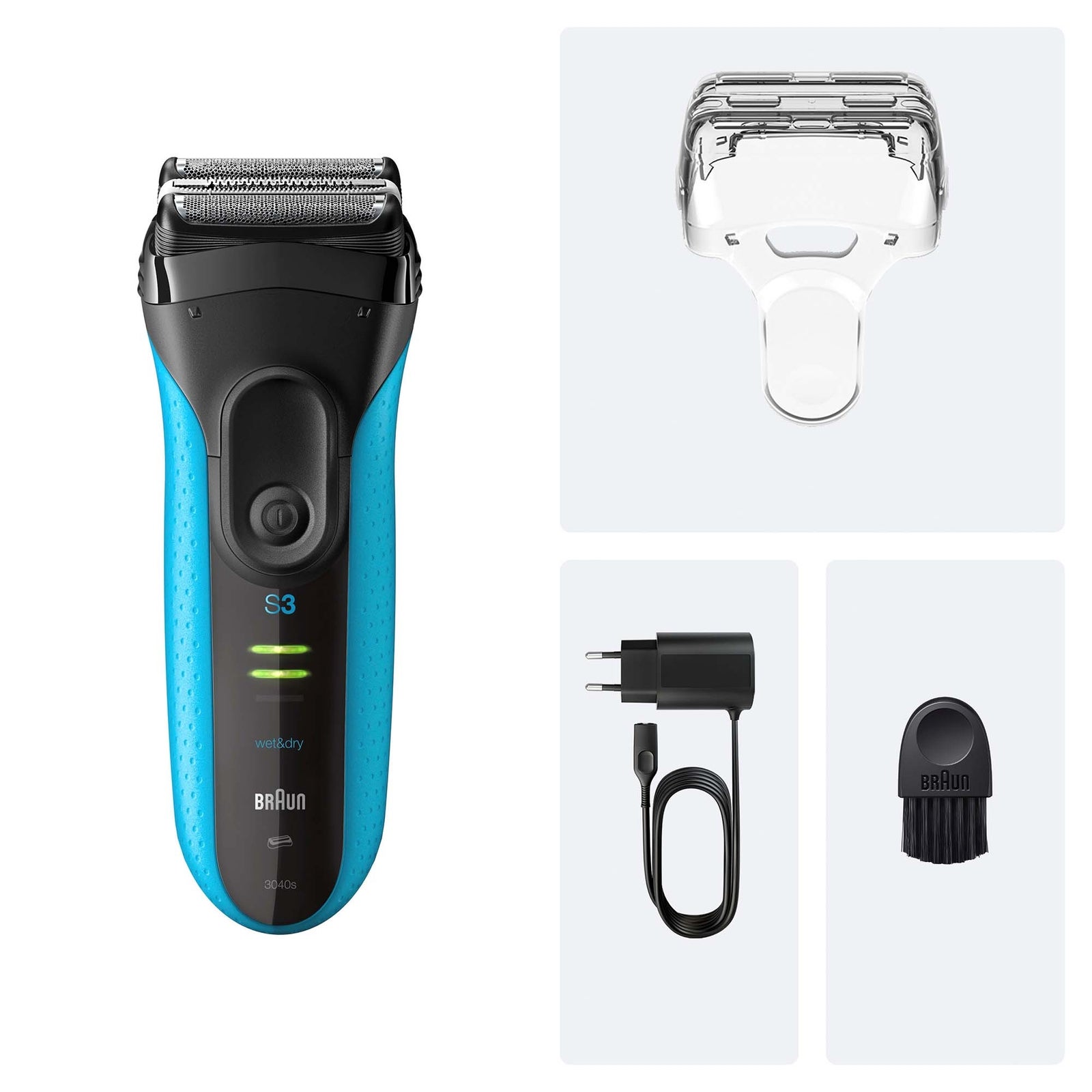 Braun Series 3+ Elektrorasierer Präzisionstrimmer Nass & Trockenrasierer 3040s Blau: retailer-supplied image
