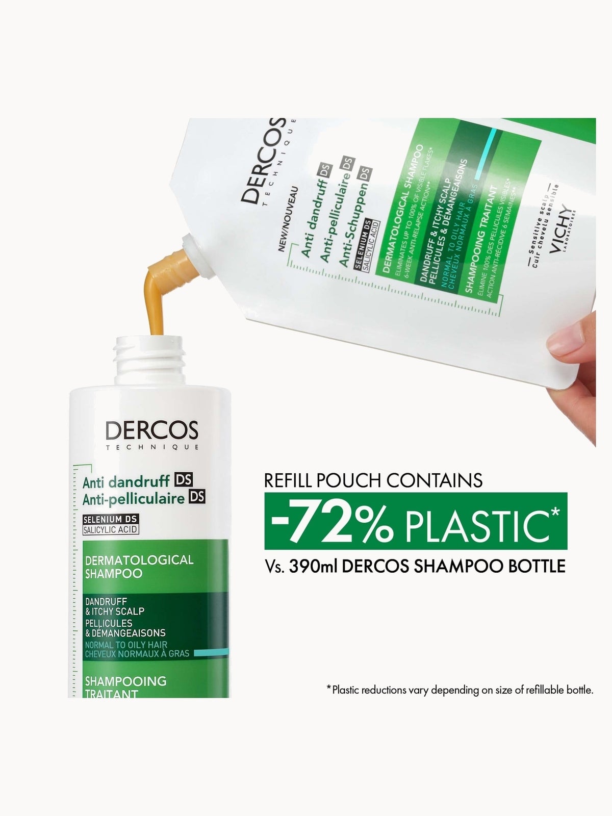 Vichy Dercos Anti-Dandruff Dermatological Shampoo for Normal to Oily Hair 390ml Refill 2