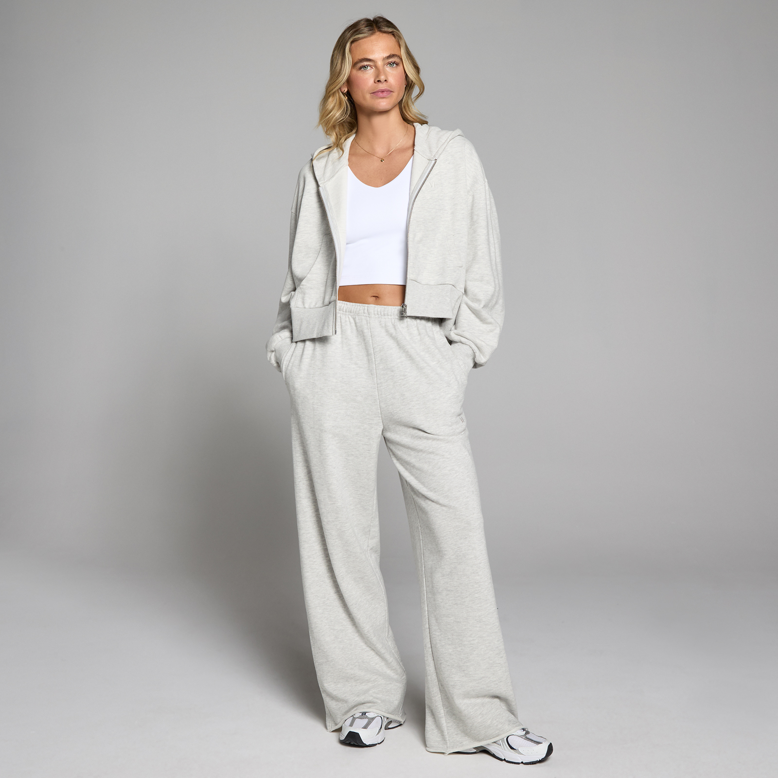 Thumbnail - MP Damen Leichter Loopback Durchgehender Reißverschluss Hoodie - Grau Meliert - M