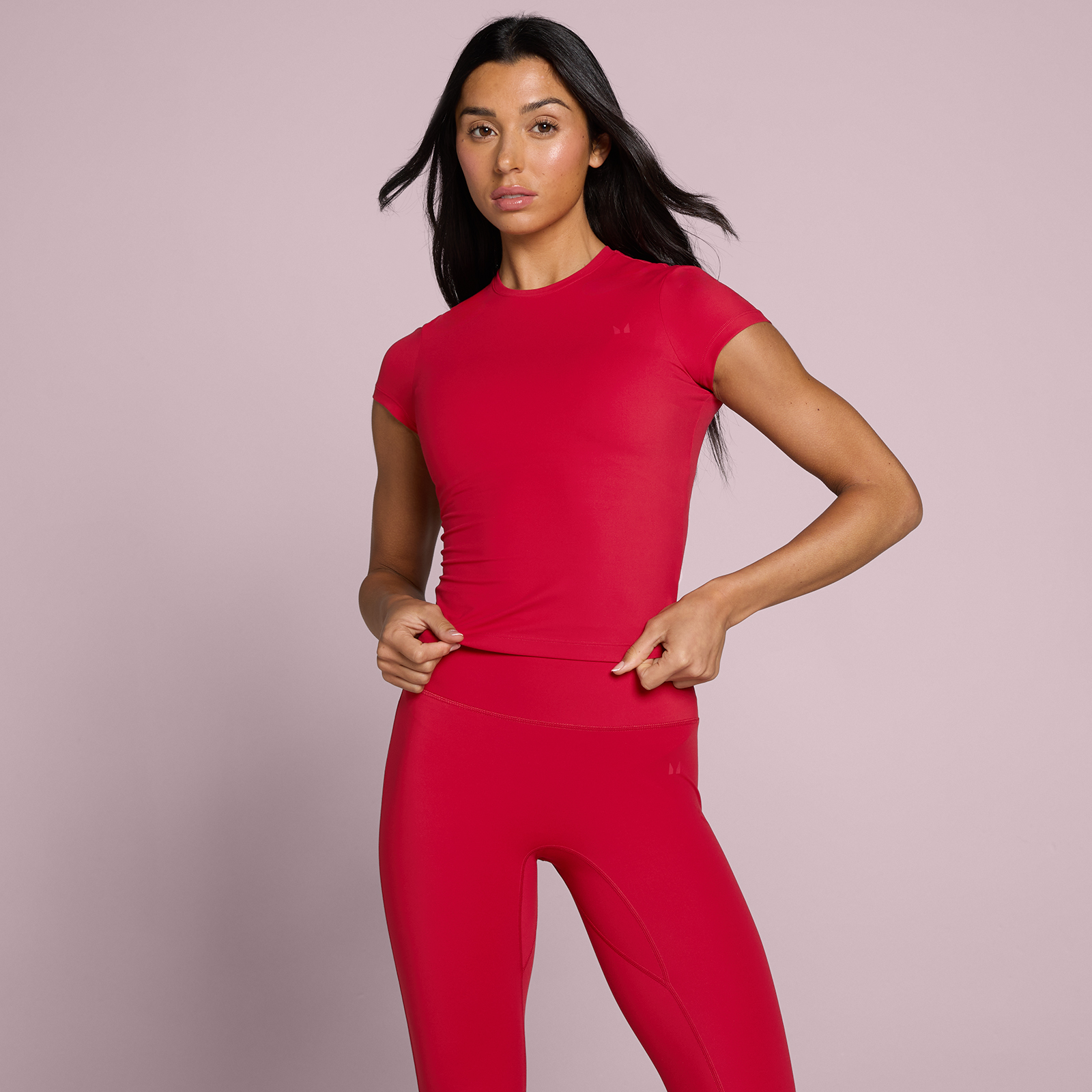 5059883466477 - MP Damen Tempo Body Fit Kurzarm T-Shirt - Rosenrot - XS