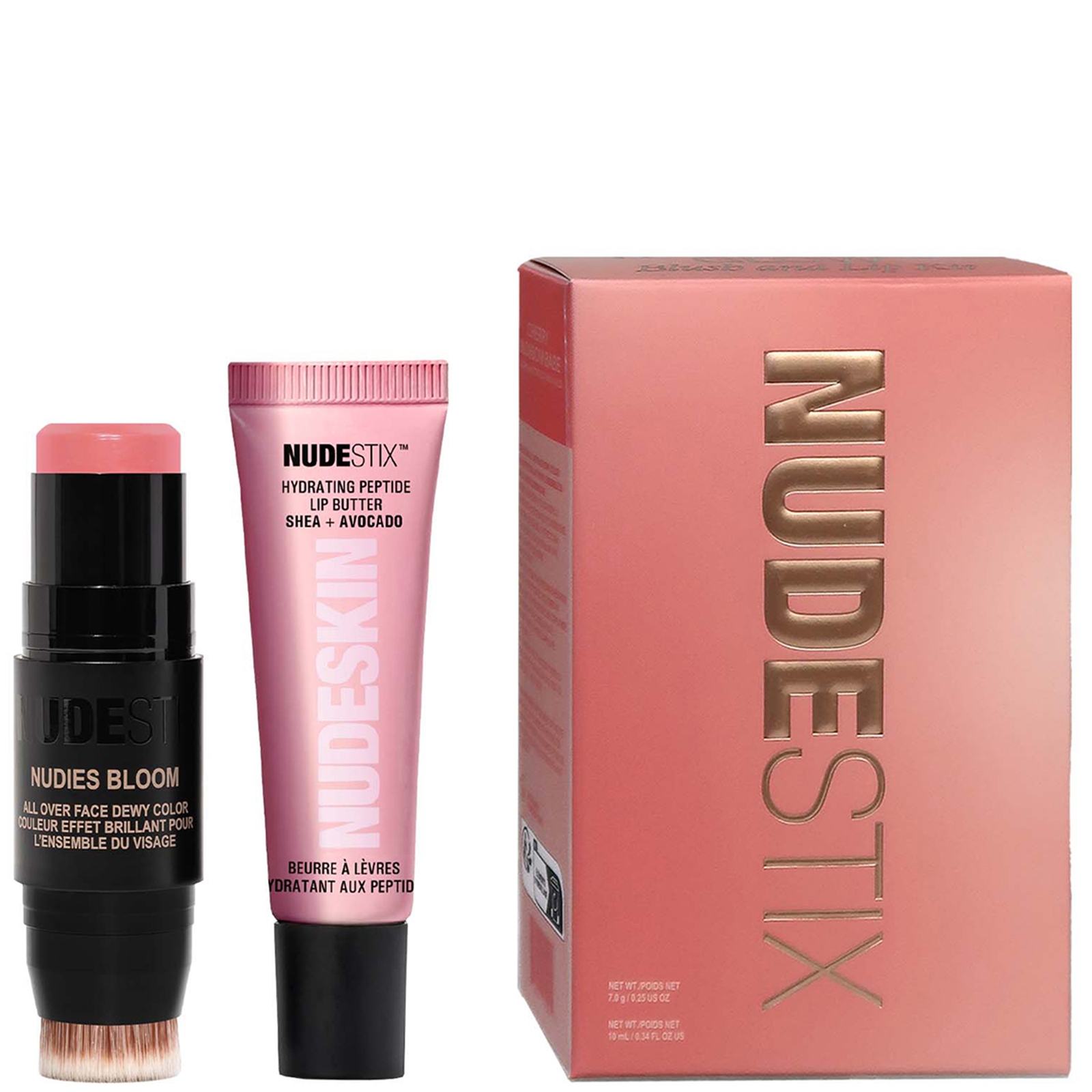 Nudestix Rosy Pink Glow Blush & Lip Kit - Nudies Bloom Cherry Blossom, Lip Butter Rose Sparkle