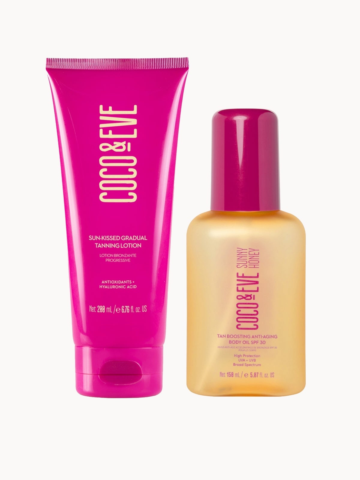 Coco & Eve Sun-Kissed Gradual Tanning Lotion and Tan Boosting Anti-Aging Body Oil SPF30 Bundle