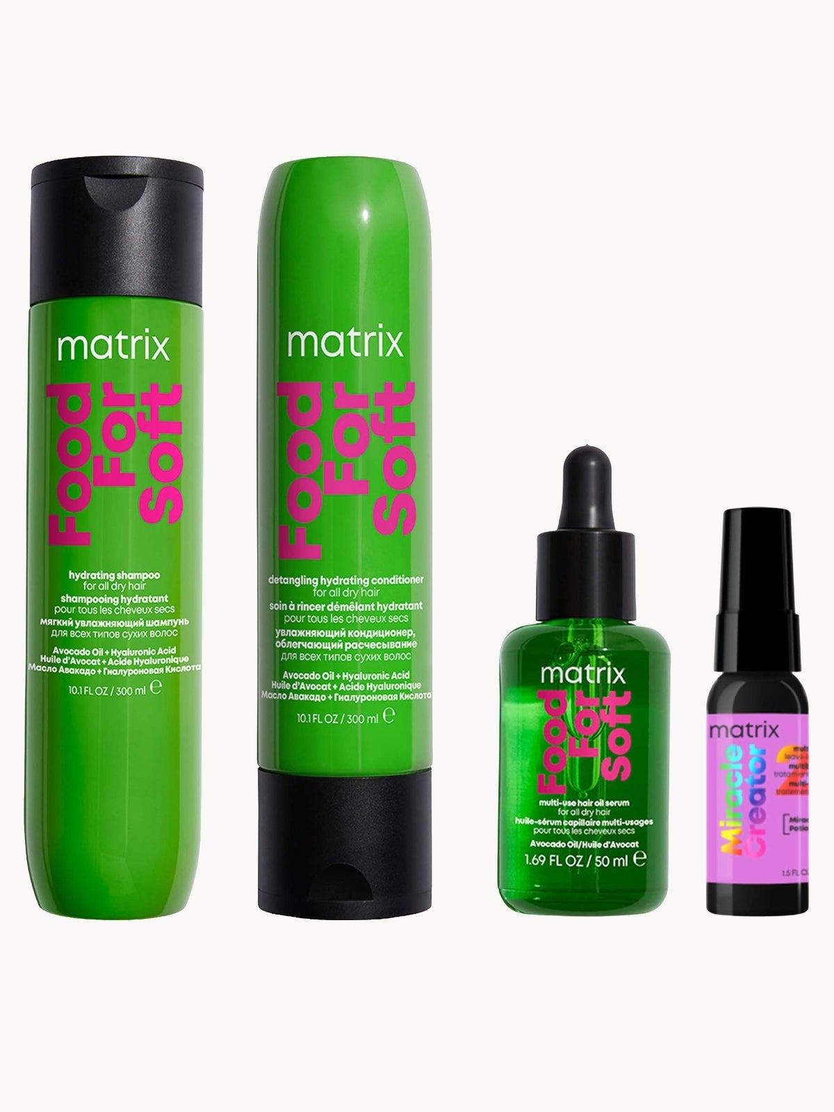 Matrix Food for Soft Hydrating Shampoo 300ml, Conditioner 300ml, Multi-Use Hair Oil Serum 50ml and Mini Miracle Creator 20 45ml